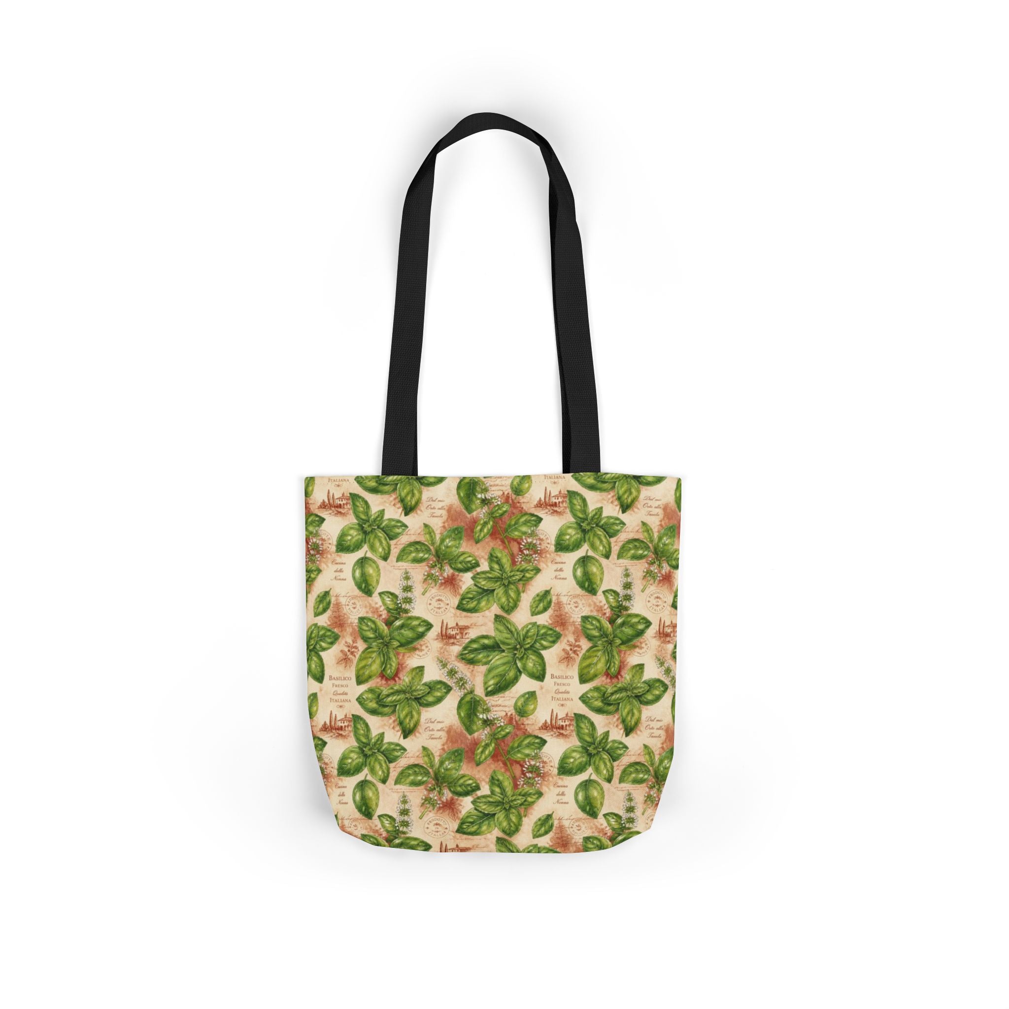 Fresh Basil Leaves Canvas Tote Bag Mediterranean Kitchen Watercolor Design Italian Cottagecore Gift