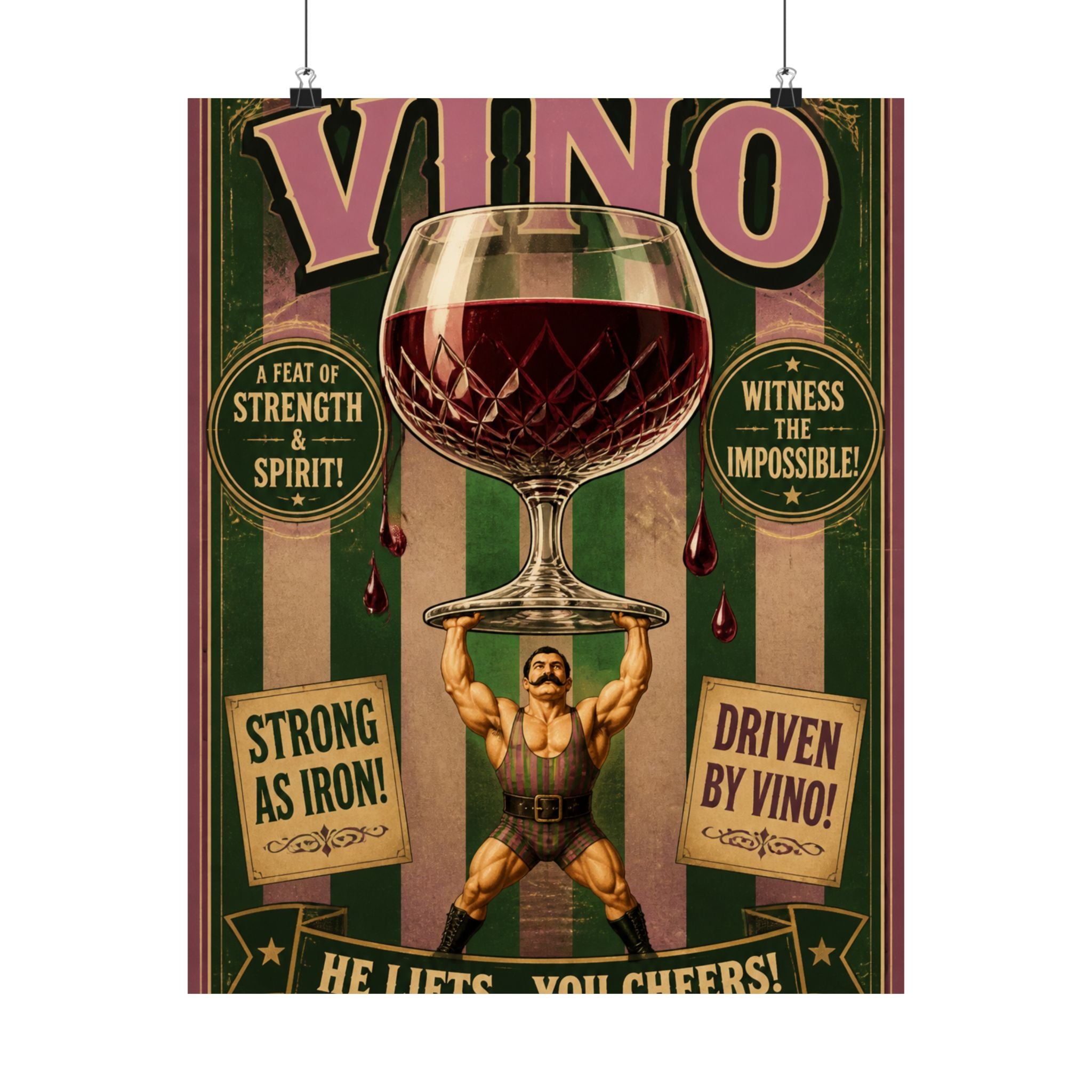 Wine Glass Strongman Wall Art Poster 24×36 Vintage Circus Bedroom Decor Maximalist Print