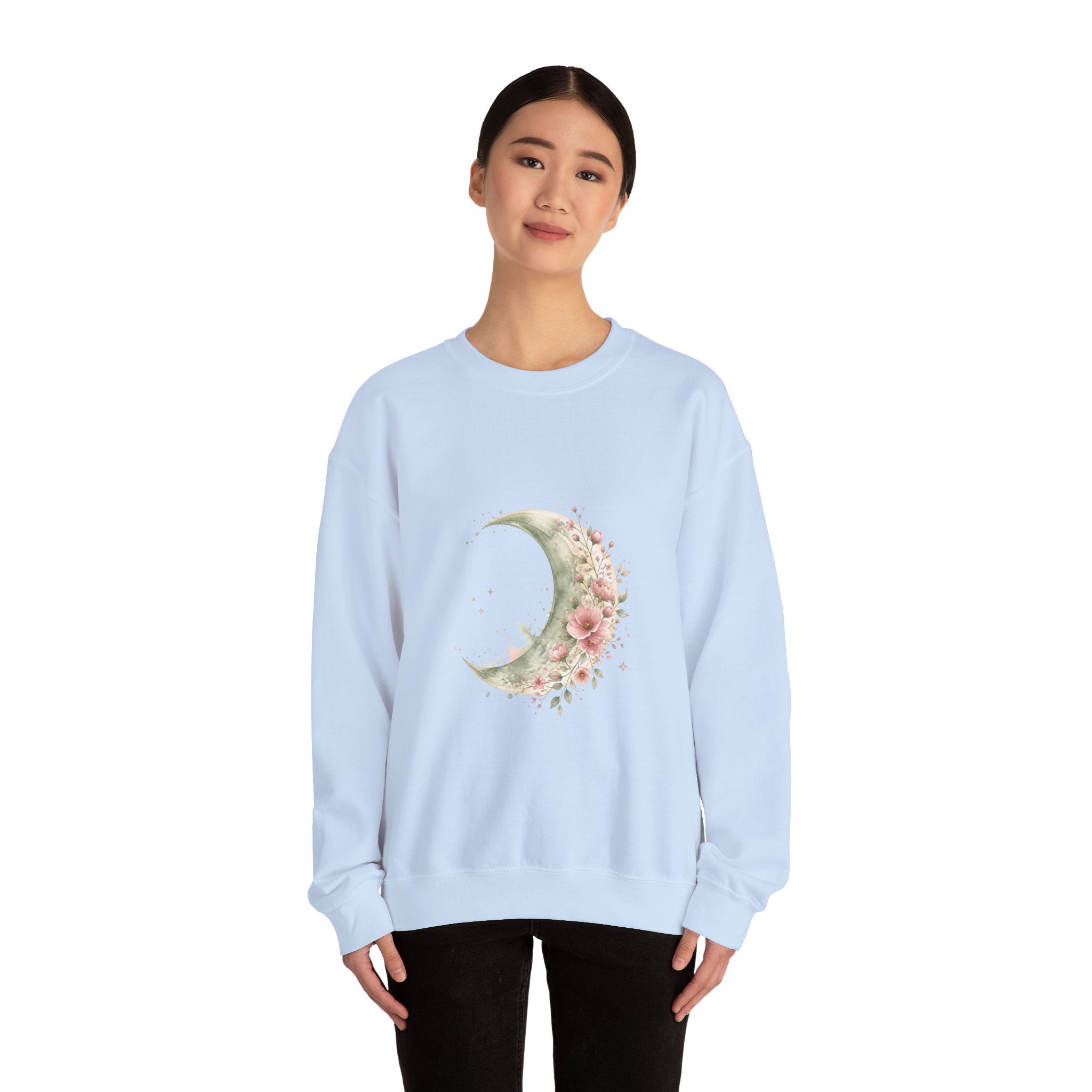 Matching Couple Sweatshirt - Waxing & Waning Moon Matching Couple Crewneck Sweatshirt Watercolor Art His Hers Engagement Gift - Design A