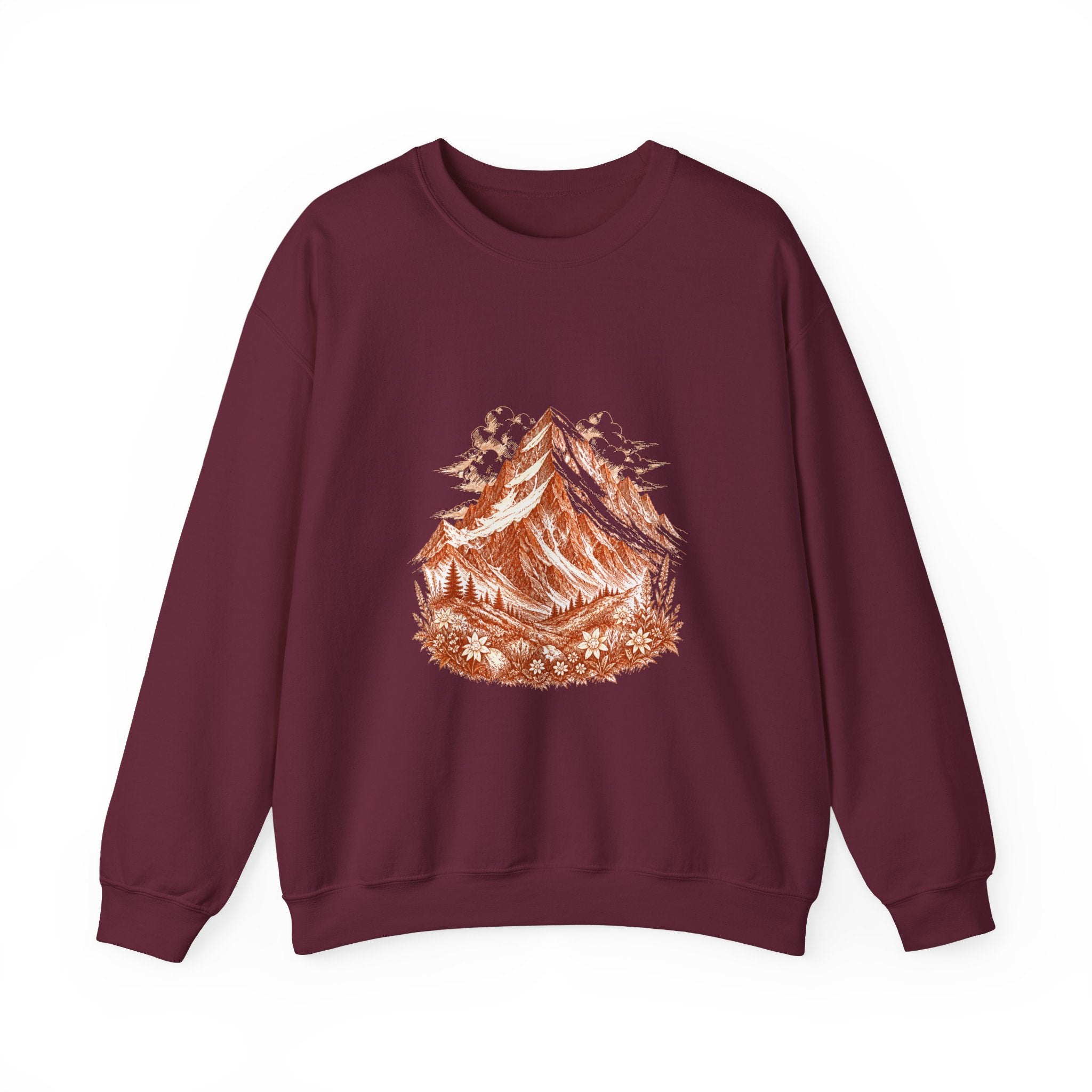 Matching Couple Sweatshirt - Mountain & Ocean Matching Couple Premium Fleece Sweatshirt Hand-Drawn Art His Hers Anniversary Gift - Design A
