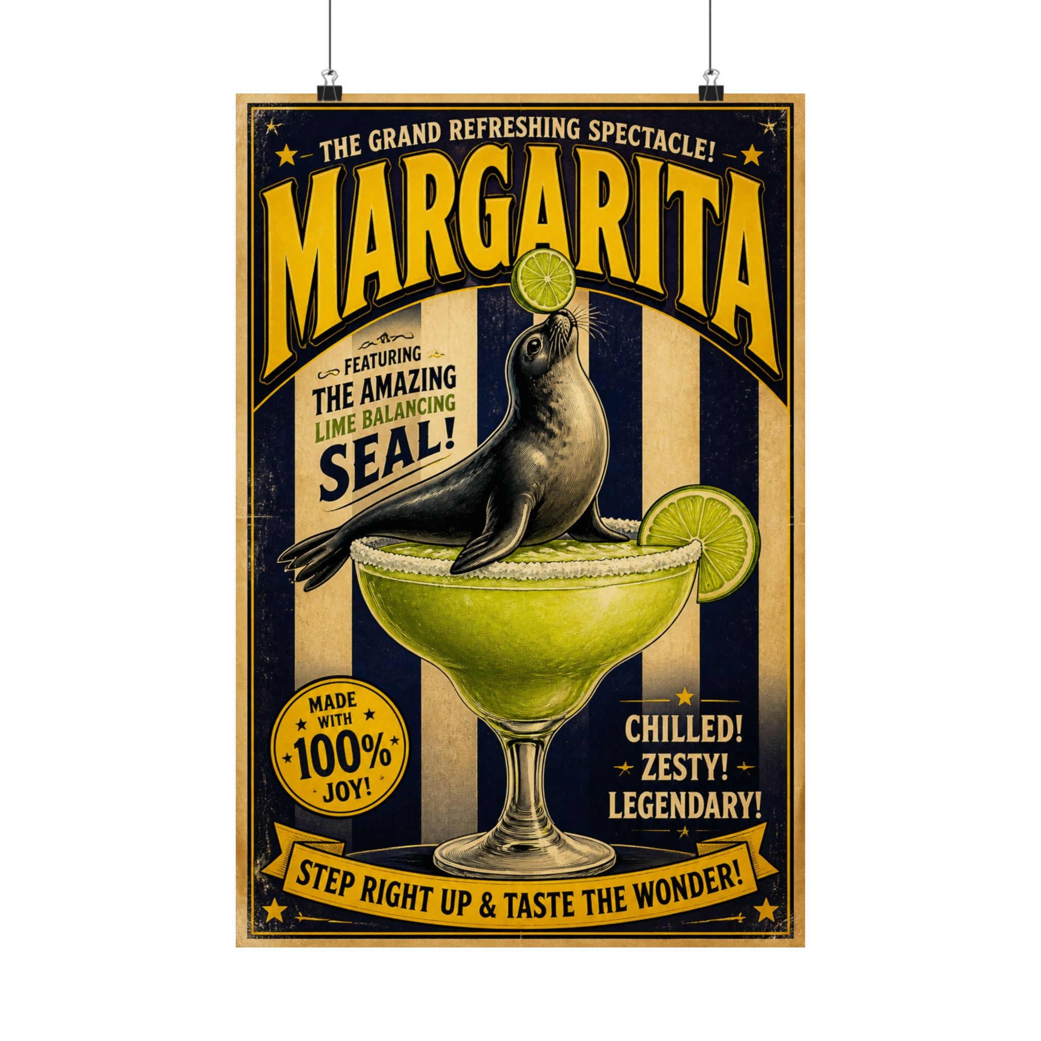Margarita Balancing Seal Wall Art Poster 24×36 Vintage Circus Bedroom Decor Maximalist Print