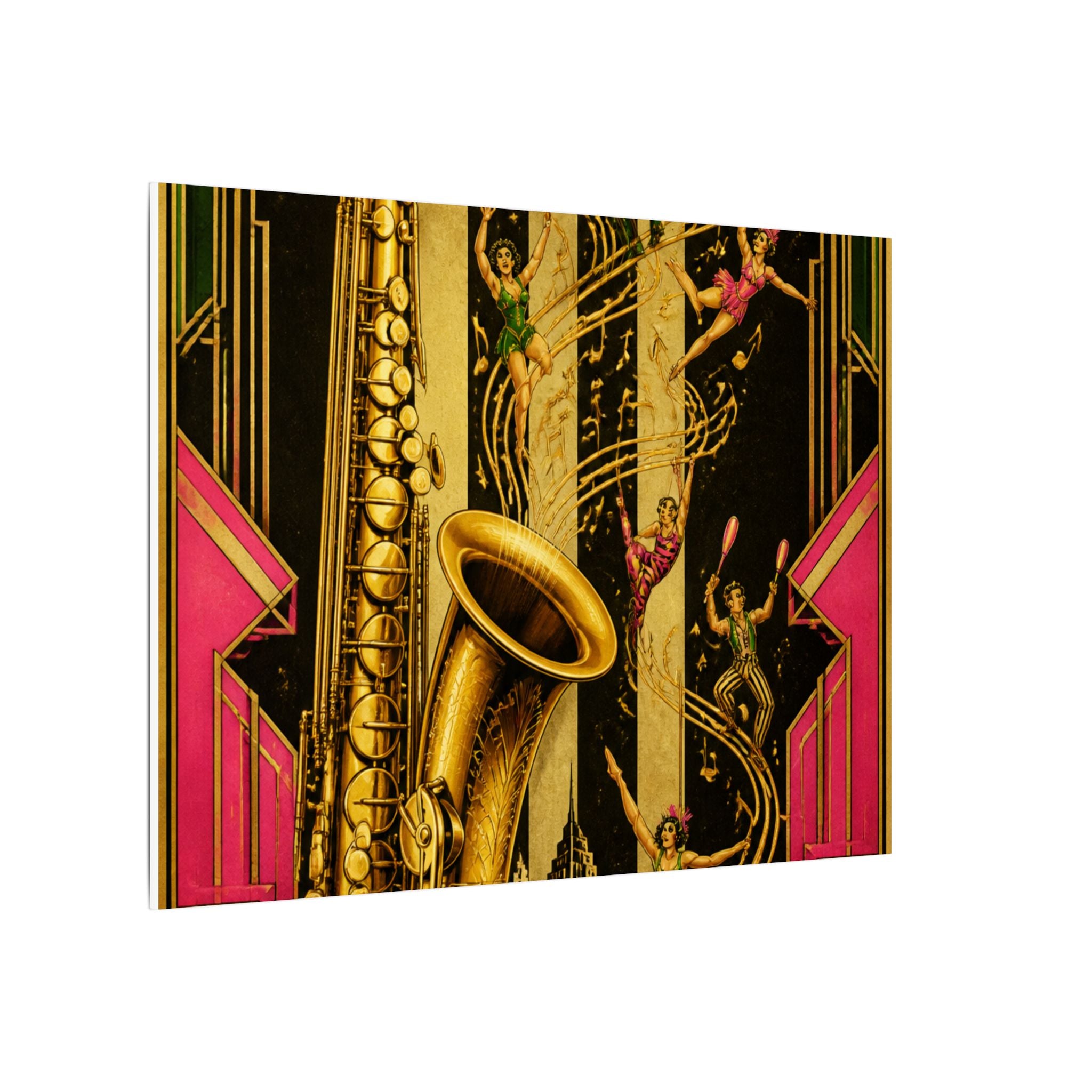 Saxophone Music Circus Wall Art Canvas 24×36 Art Deco Bar Area Decor Maximalist Print
