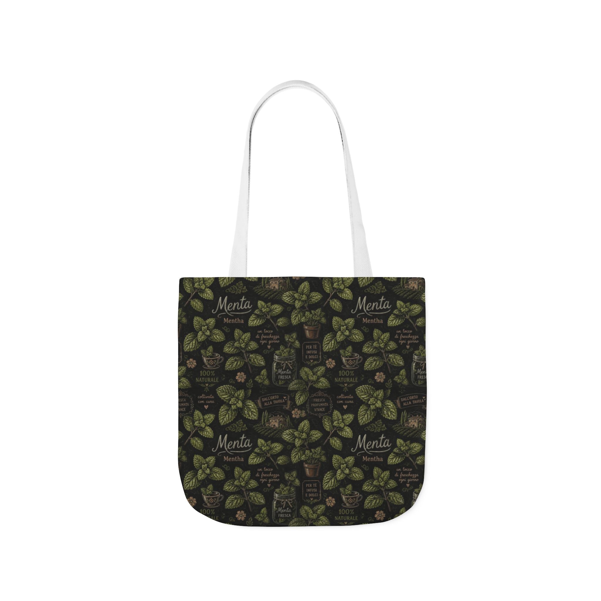Fresh Mint Leaves Canvas Tote Bag Mediterranean Kitchen Chalk Art Design Italian Cottagecore Gift