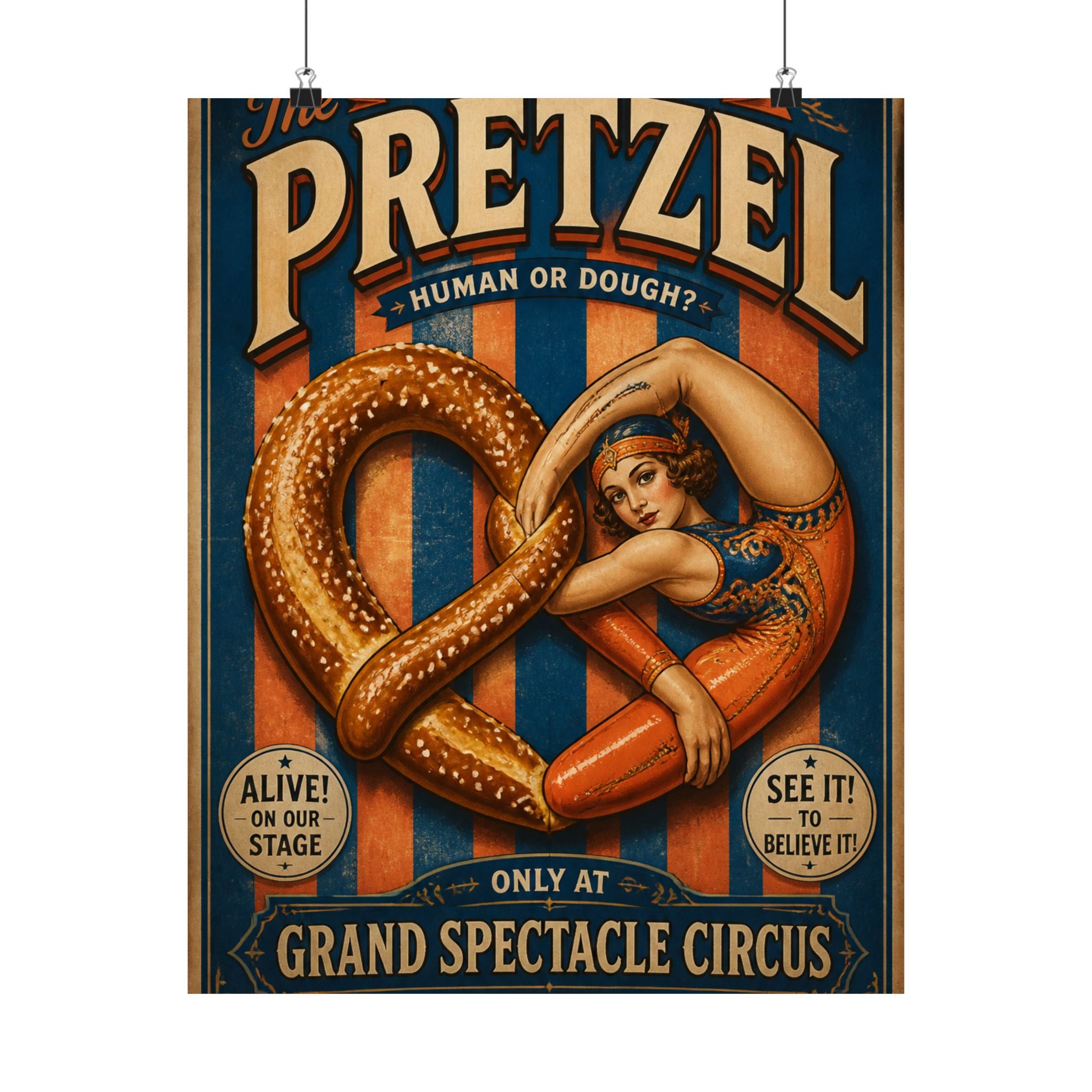 Pretzel Contortionist Wall Art Poster 24×36 Vintage Circus Bedroom Decor Maximalist Print