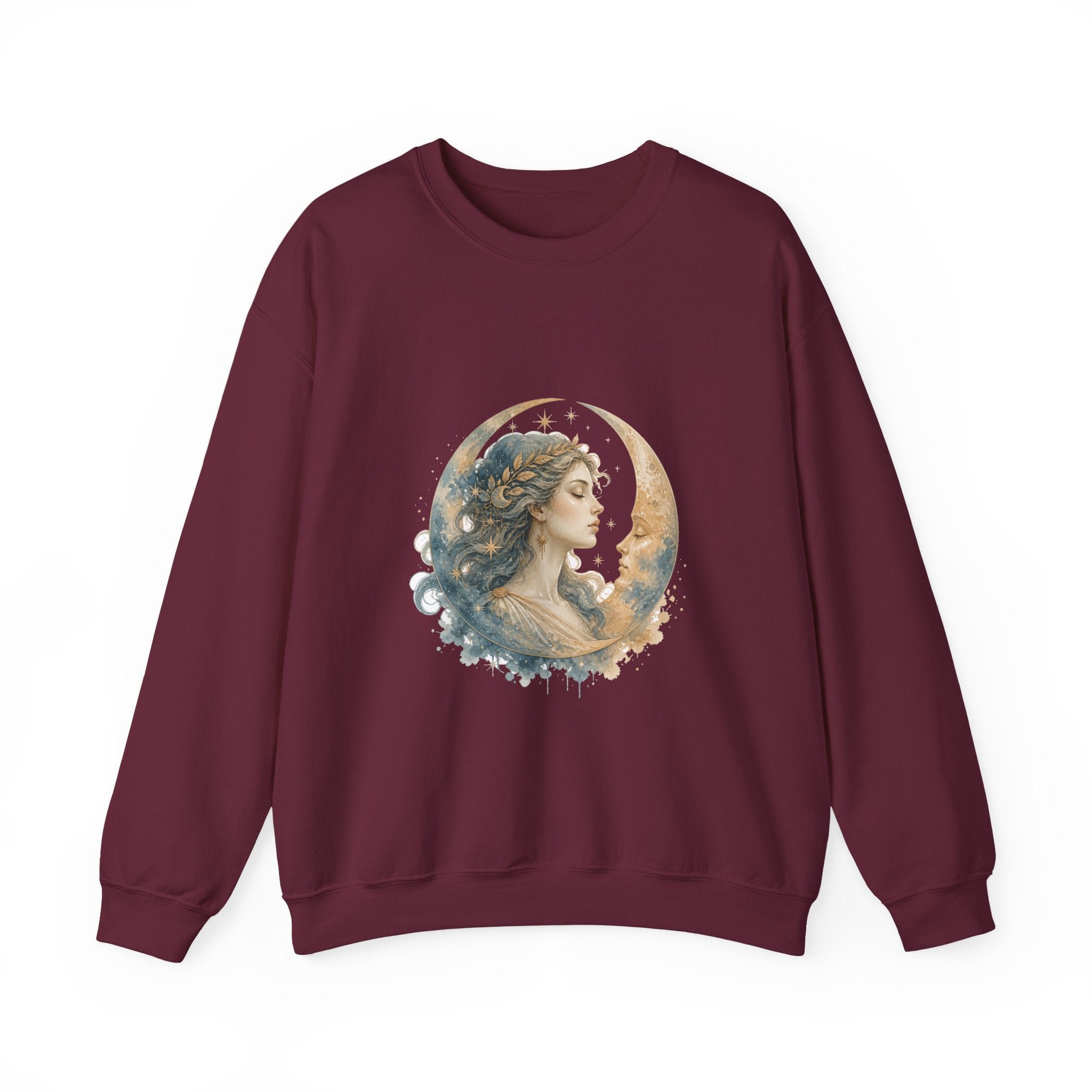 Matching Couple Sweatshirt - Helios & Selene Matching Couple Premium Fleece Sweatshirt Watercolor Art His Hers Birthday Gift - Design B