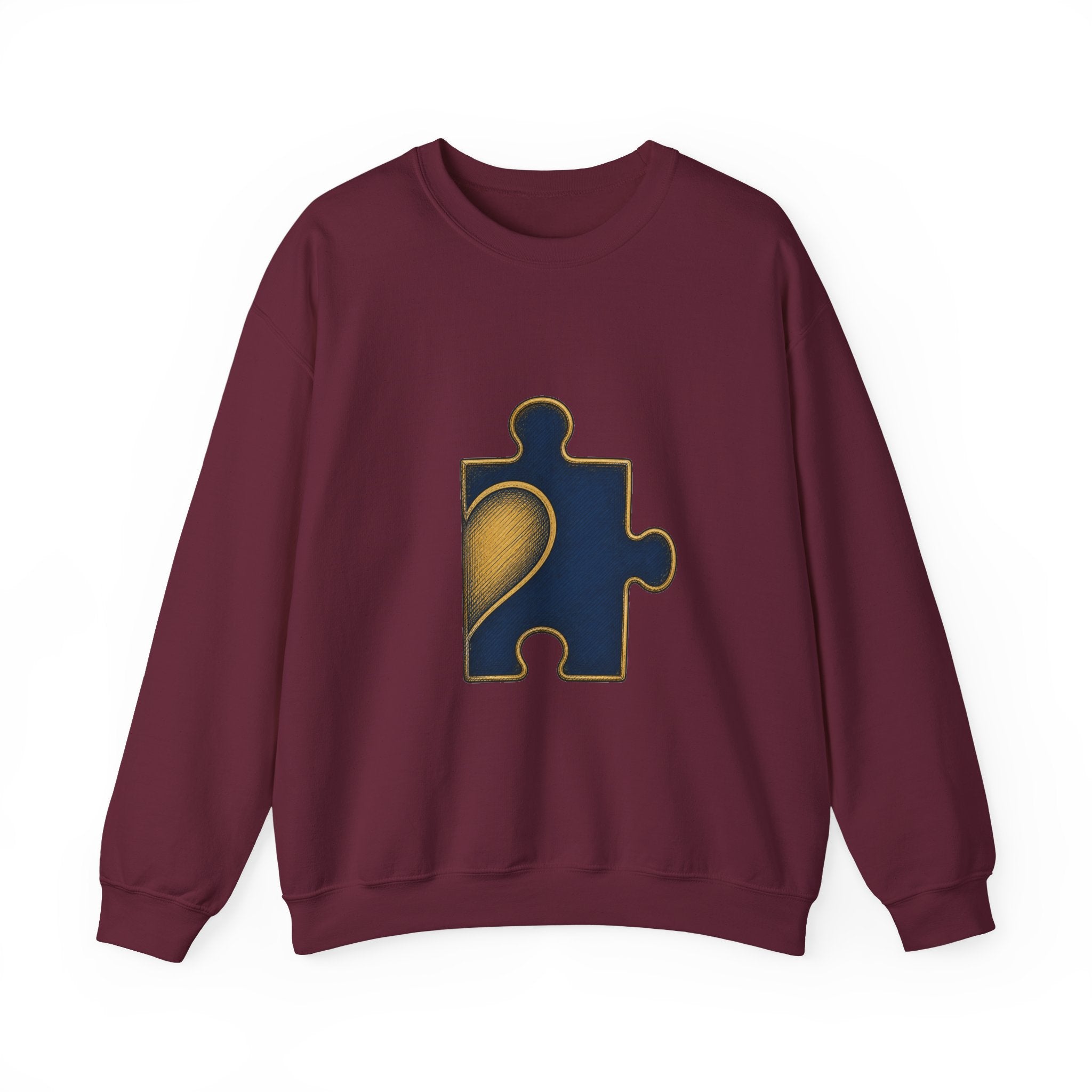 Matching Couple Sweatshirt - Puzzle Pieces Matching Couple Premium Fleece Sweatshirt Hand-Drawn Art His Hers Anniversary Gift - Design B