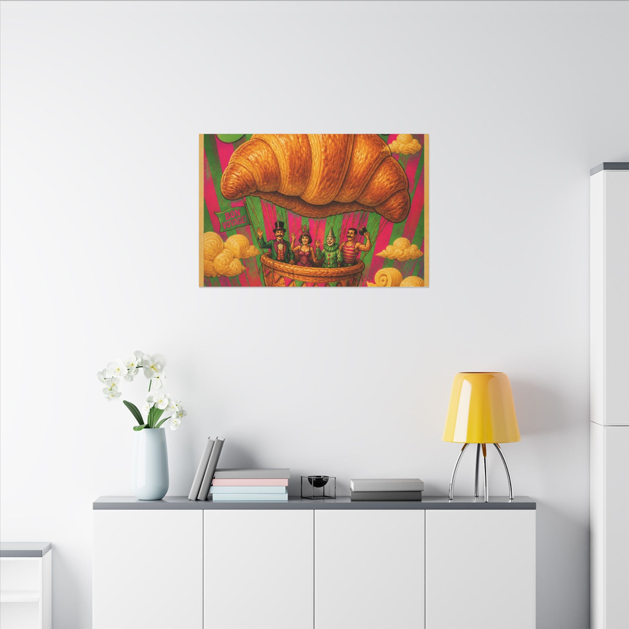 Croissant Hot Air Balloon Wall Art Canvas 16×20 Psychedelic Cafe Decor Maximalist Print