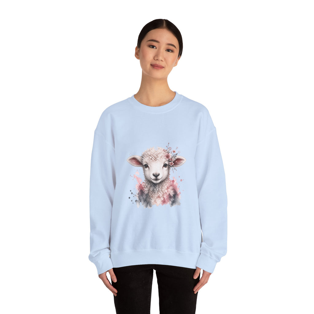 Matching Couple Sweatshirt - Lion & Lamb Matching Couple Crewneck Sweatshirt Watercolor Art His Hers Engagement Gift - Design B