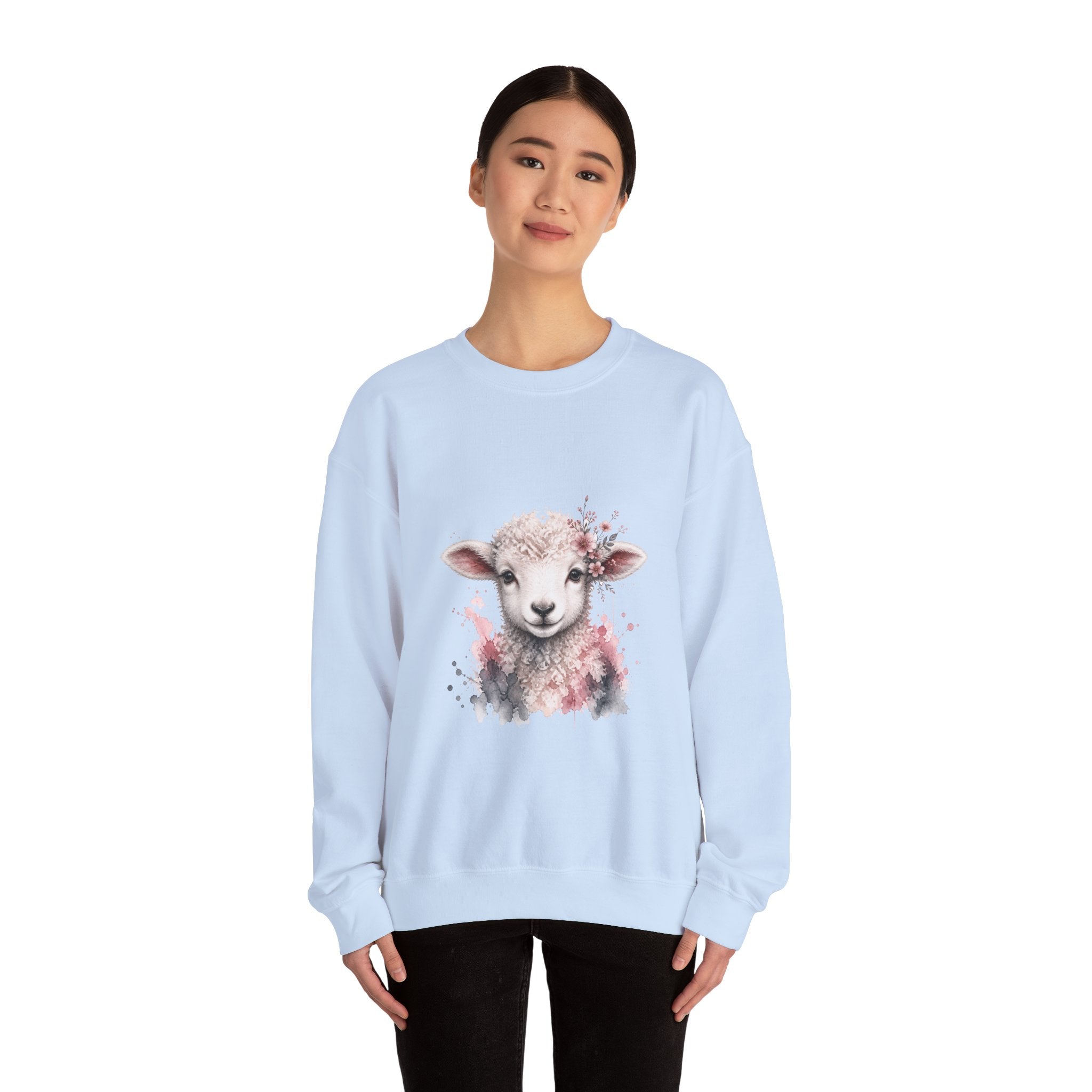 Matching Couple Sweatshirt - Lion & Lamb Matching Couple Crewneck Sweatshirt Watercolor Art His Hers Engagement Gift - Design B
