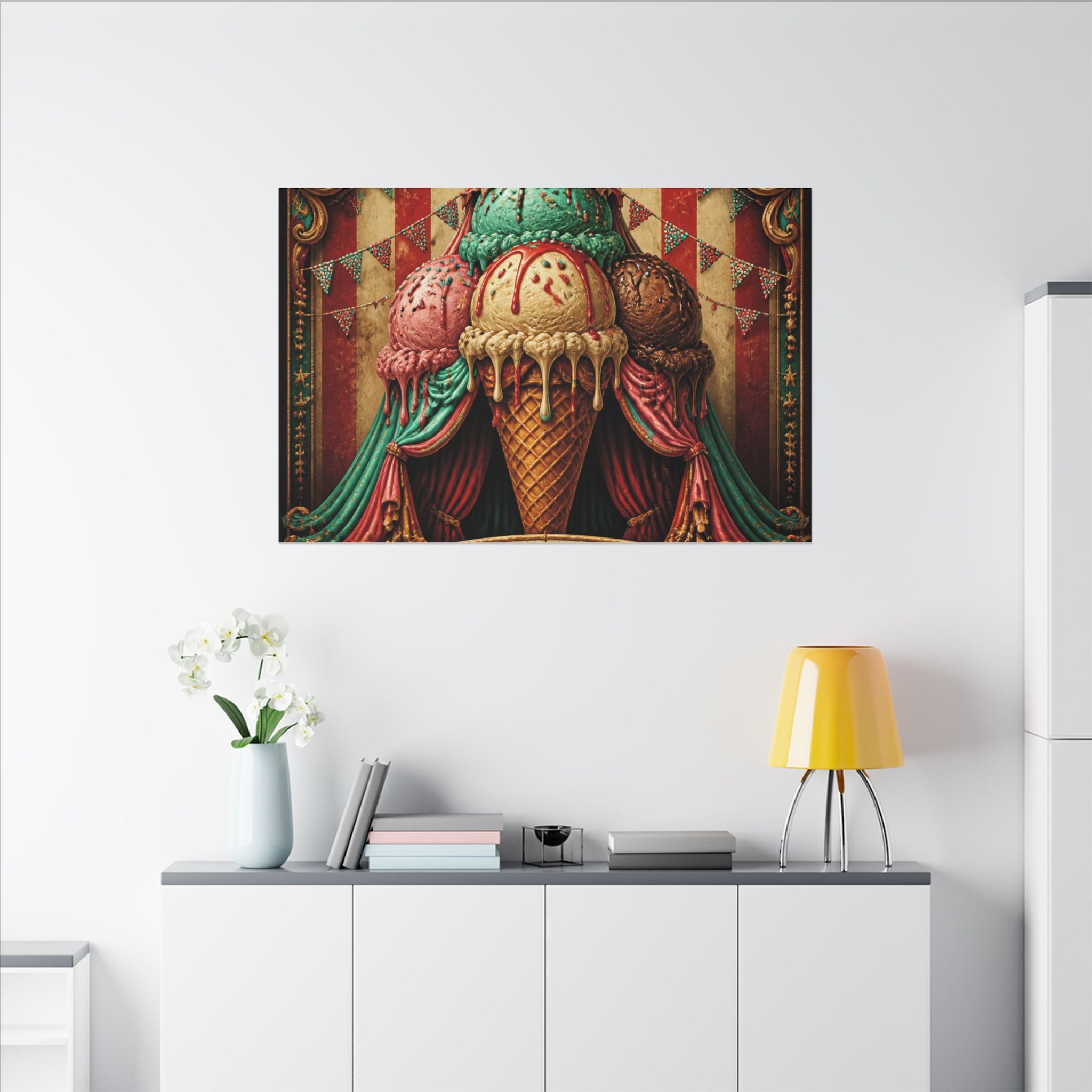 Ice Cream Cone Circus Tent Wall Art Canvas 24×36 Baroque Studio Decor Maximalist Print