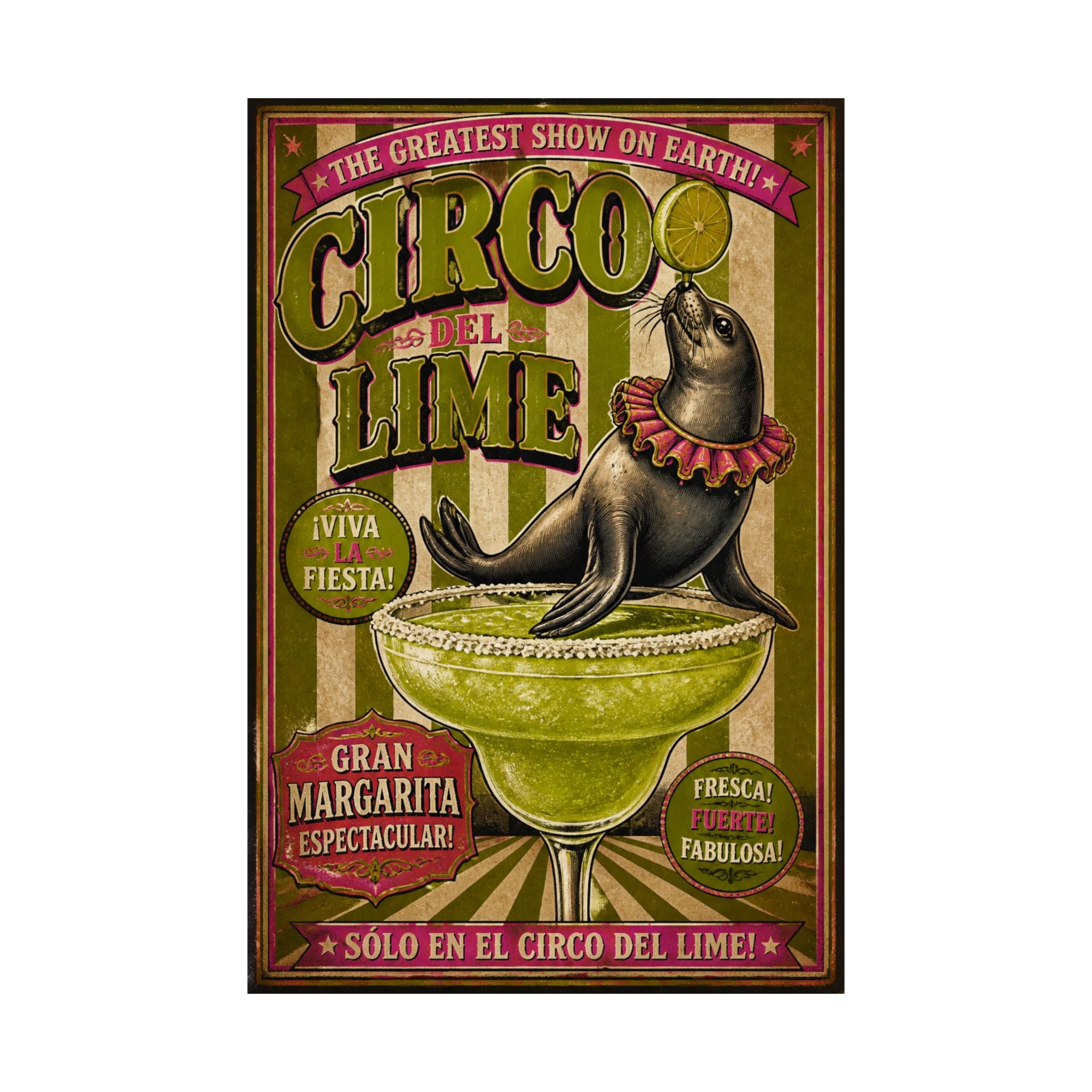 Margarita Balancing Seal Wall Art Poster 18×24 Vintage Circus Kitchen Decor Maximalist Print