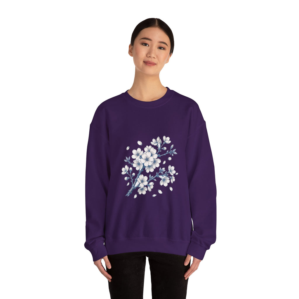 Matching Couple Sweatshirt - Cherry Blossom & Maple Leaf Matching Couple Crewneck Sweatshirt Hand-Drawn Art His Hers Best Friend Gift - Design A