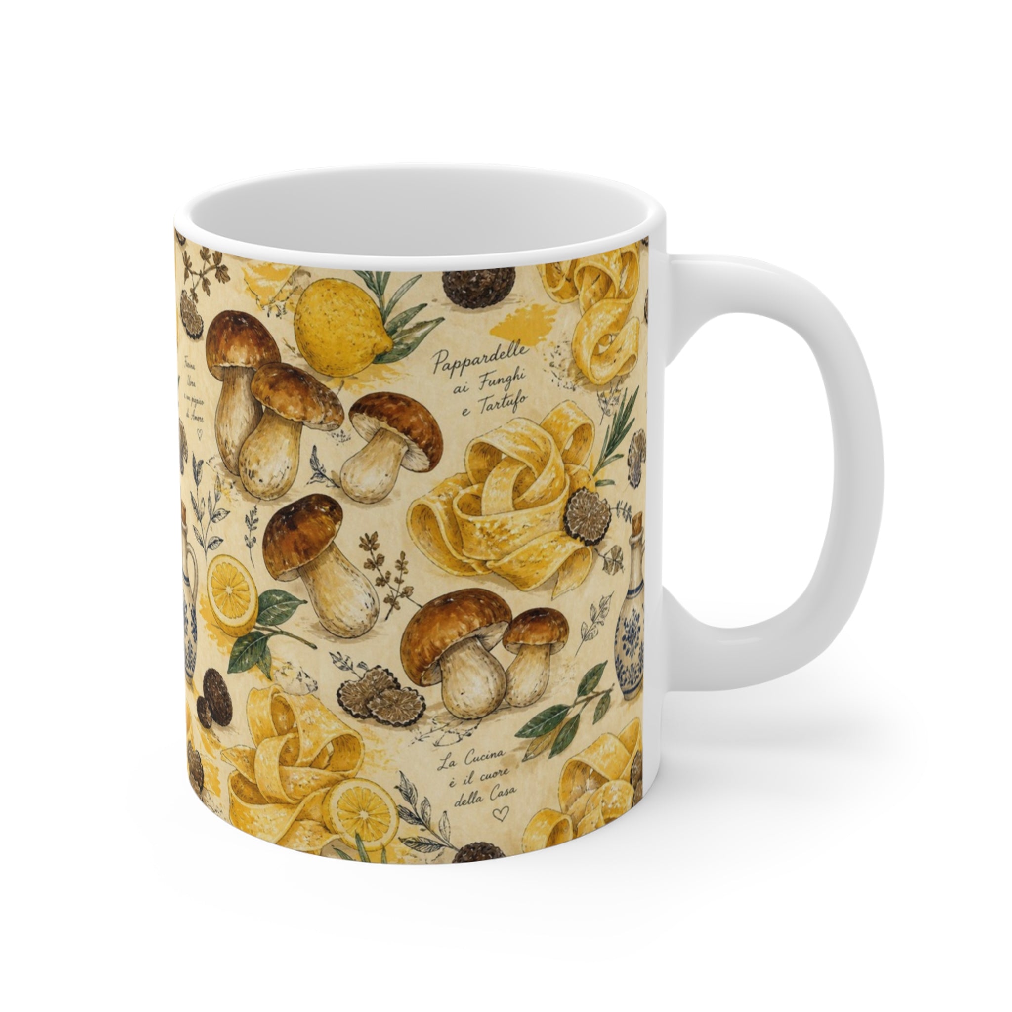 Pappardelle Ribbons 11oz Ceramic Mug Mediterranean Kitchen Watercolor Design Italian Cottagecore Gift