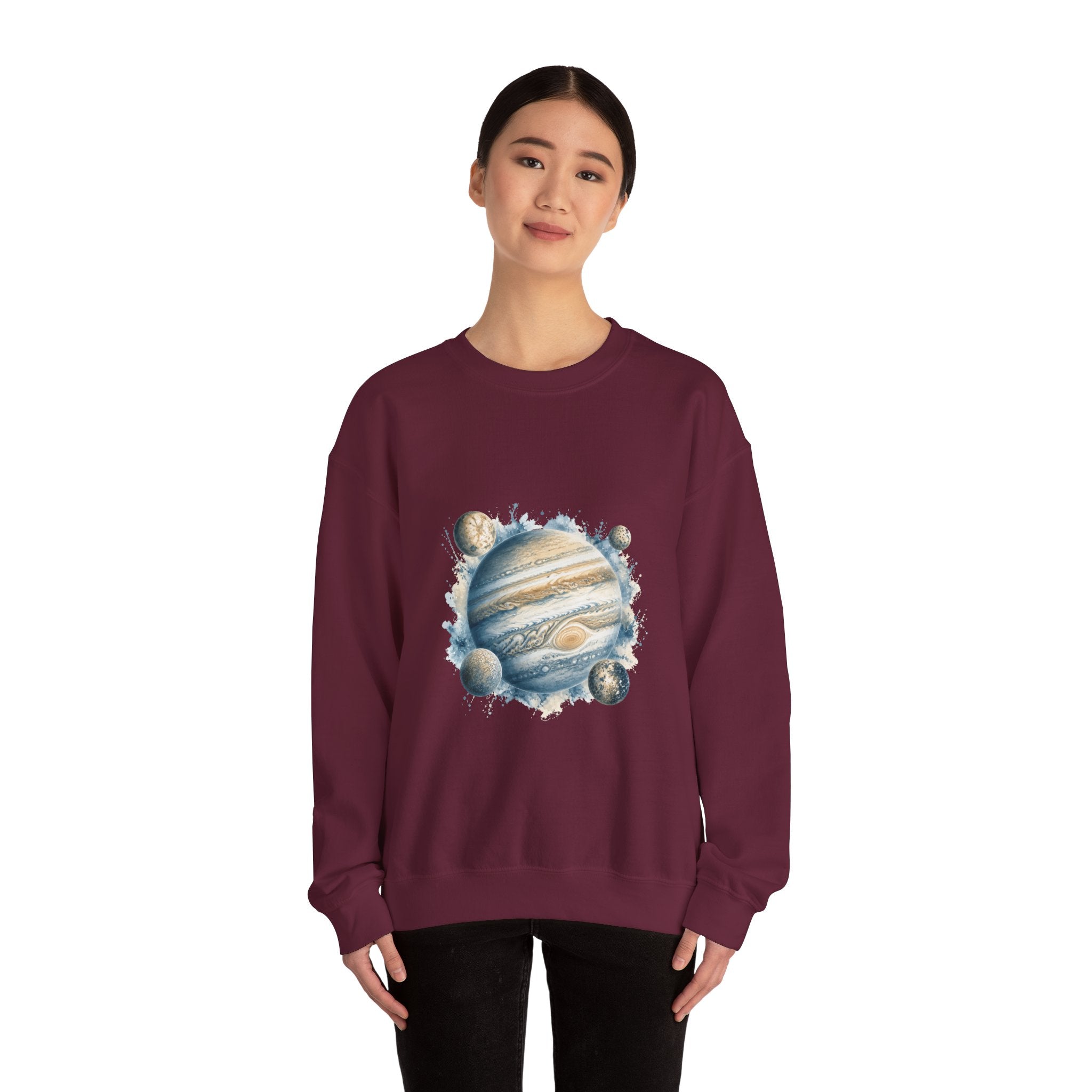 Matching Couple Sweatshirt - Saturn & Jupiter Matching Couple Crewneck Sweatshirt Watercolor Art His Hers Engagement Gift - Design B