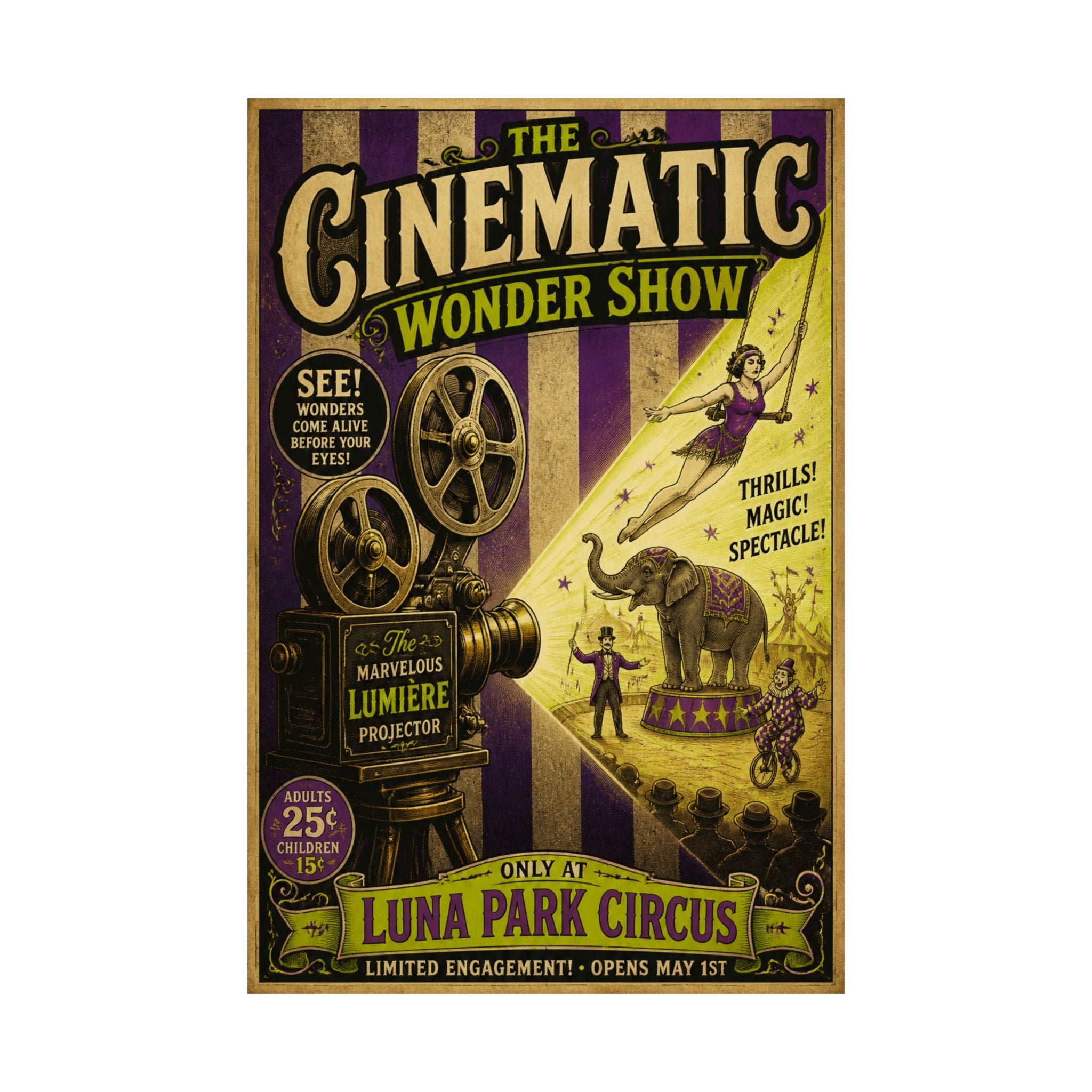 Film Camera Projector Show Wall Art Poster 18×24 Vintage Circus Kitchen Decor Maximalist Print