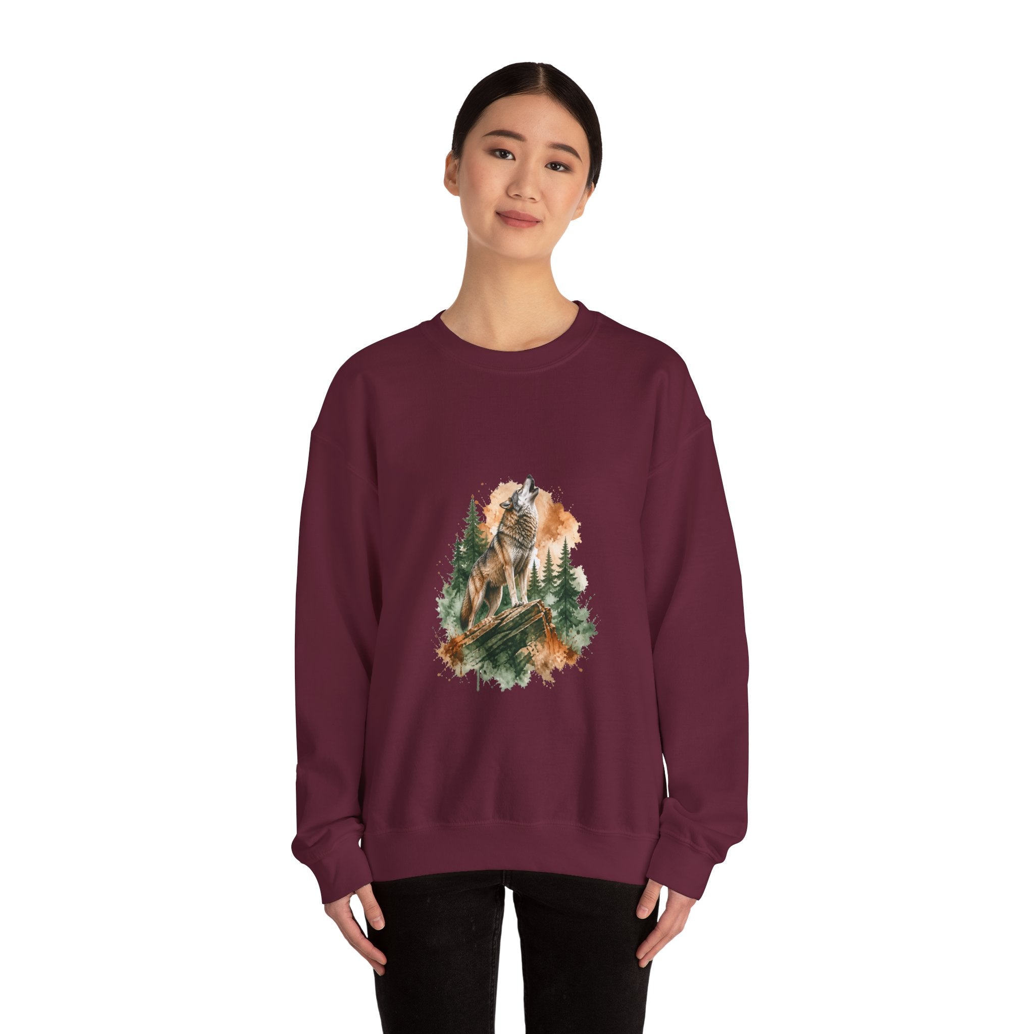 Matching Couple Sweatshirt - Wolf & Dove Matching Couple Crewneck Sweatshirt Watercolor Art His Hers Engagement Gift - Design A
