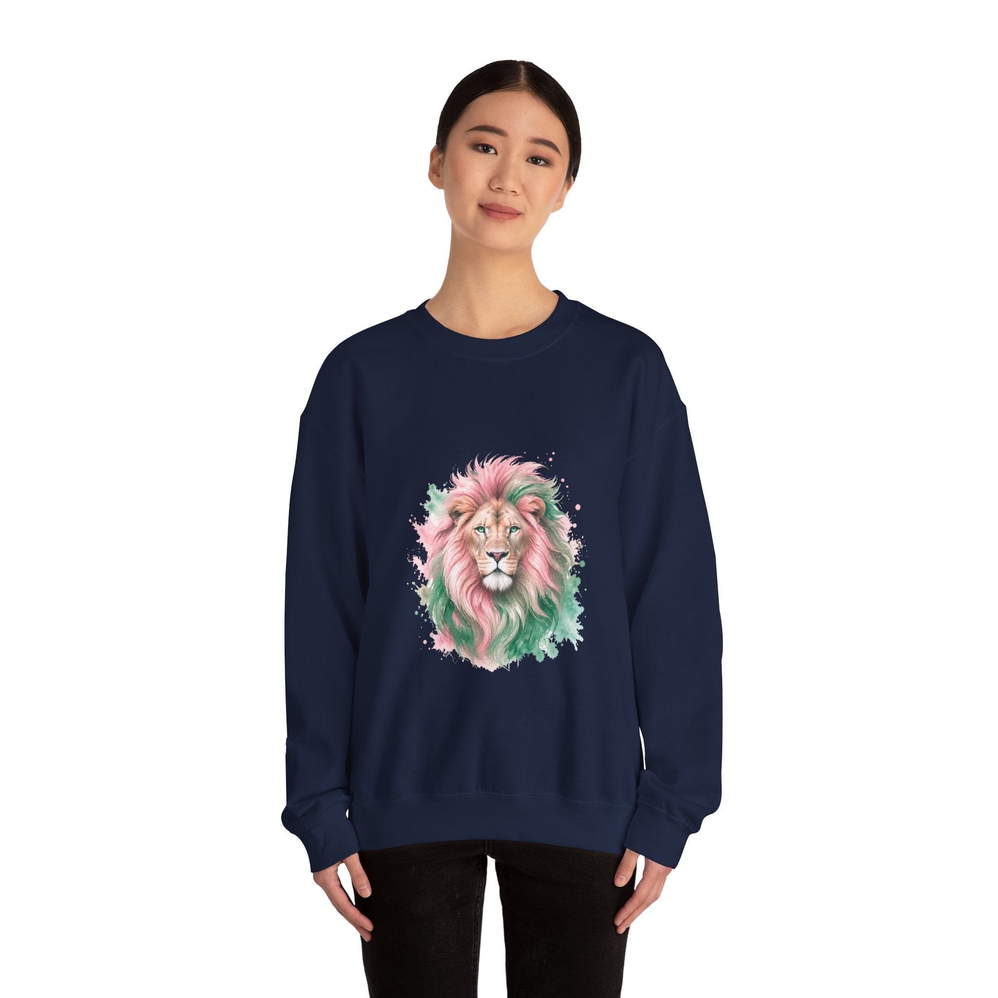 Matching Couple Sweatshirt - Lion & Lamb Matching Couple Premium Fleece Sweatshirt Watercolor Art His Hers Birthday Gift - Design A