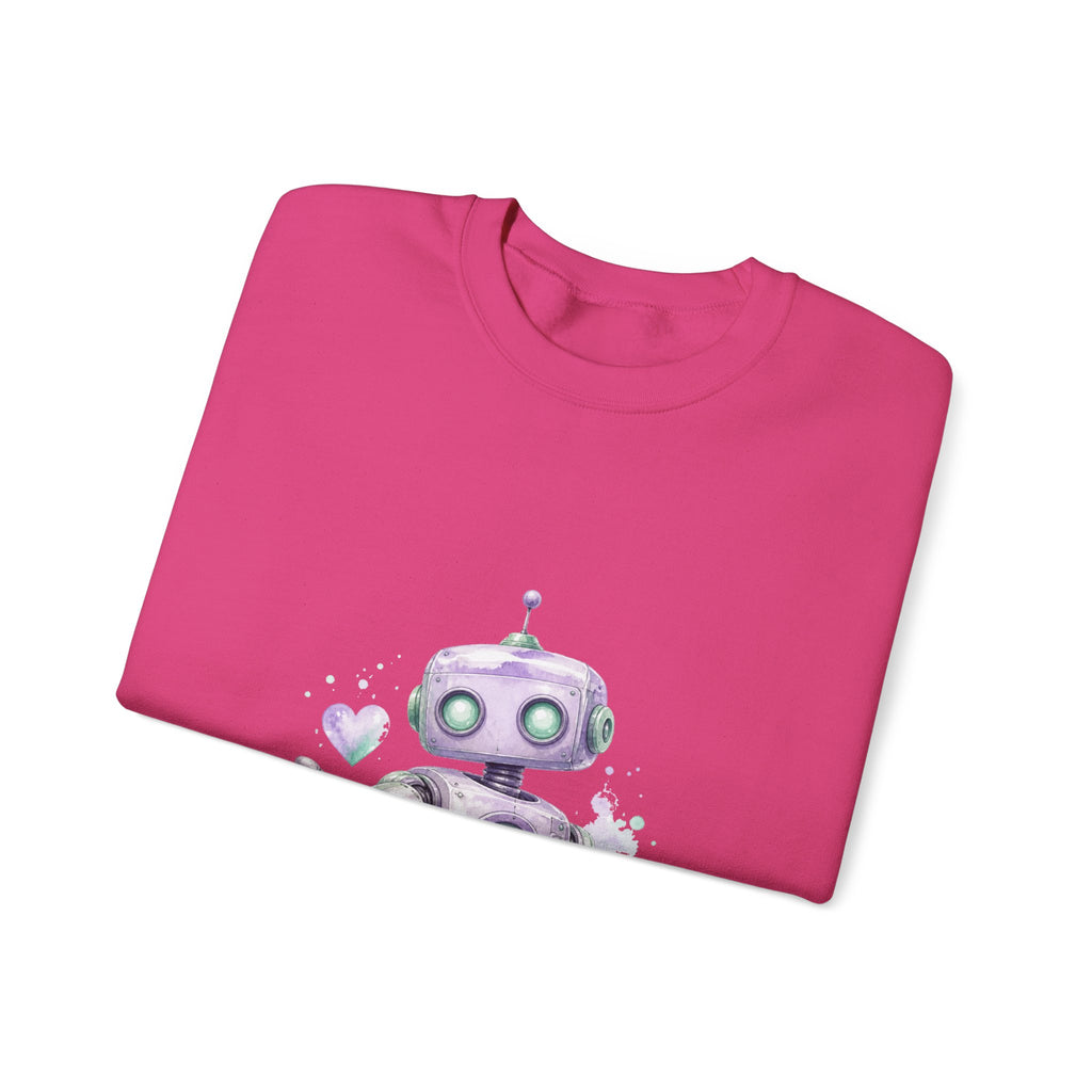 Matching Couple Sweatshirt - Robot & Heart Matching Couple Premium Fleece Sweatshirt Watercolor Art His Hers Birthday Gift - Design A