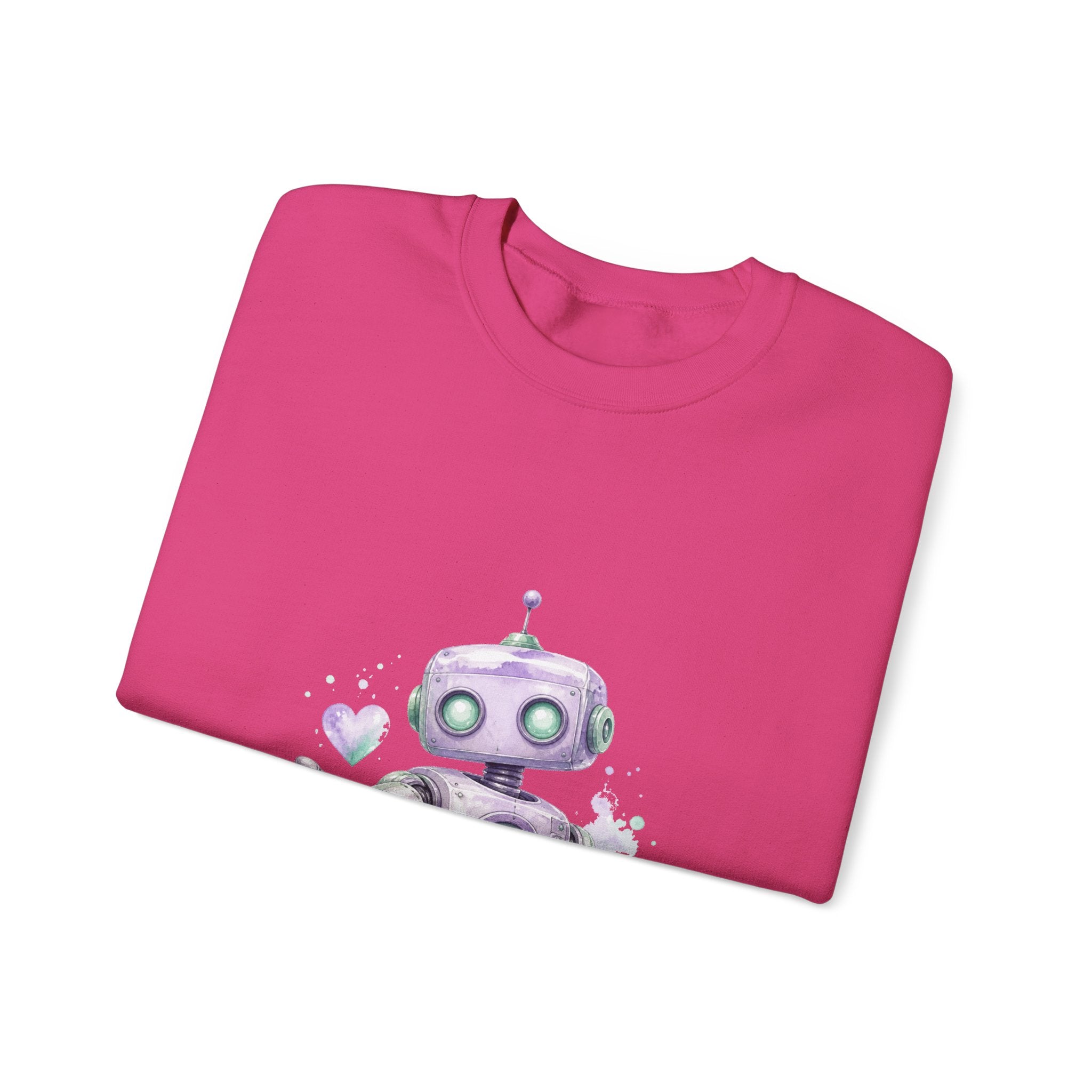 Matching Couple Sweatshirt - Robot & Heart Matching Couple Premium Fleece Sweatshirt Watercolor Art His Hers Birthday Gift - Design A