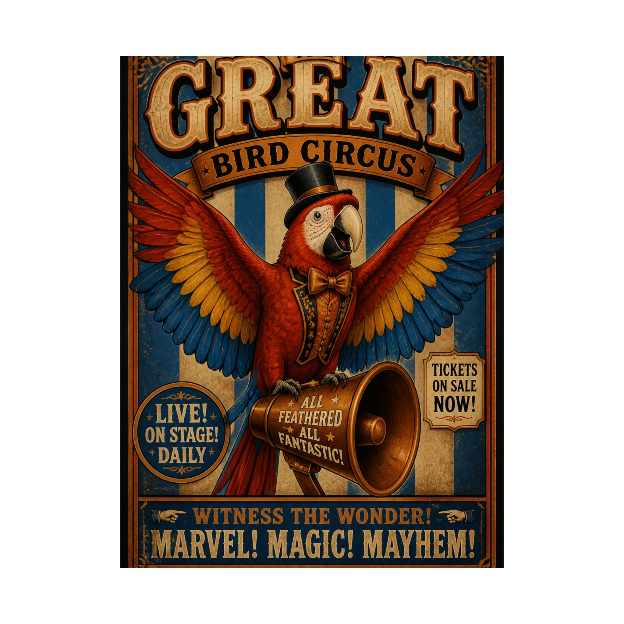 Parrot Ringmaster Wall Art Poster 24×36 Vintage Circus Bedroom Decor Maximalist Print