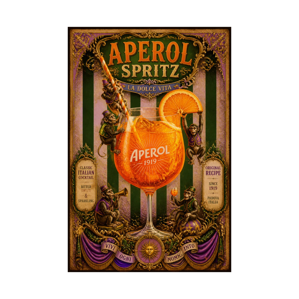 Aperol Spritz Monkeys Wall Art Poster 18×24 Baroque Home Office Decor Maximalist Print