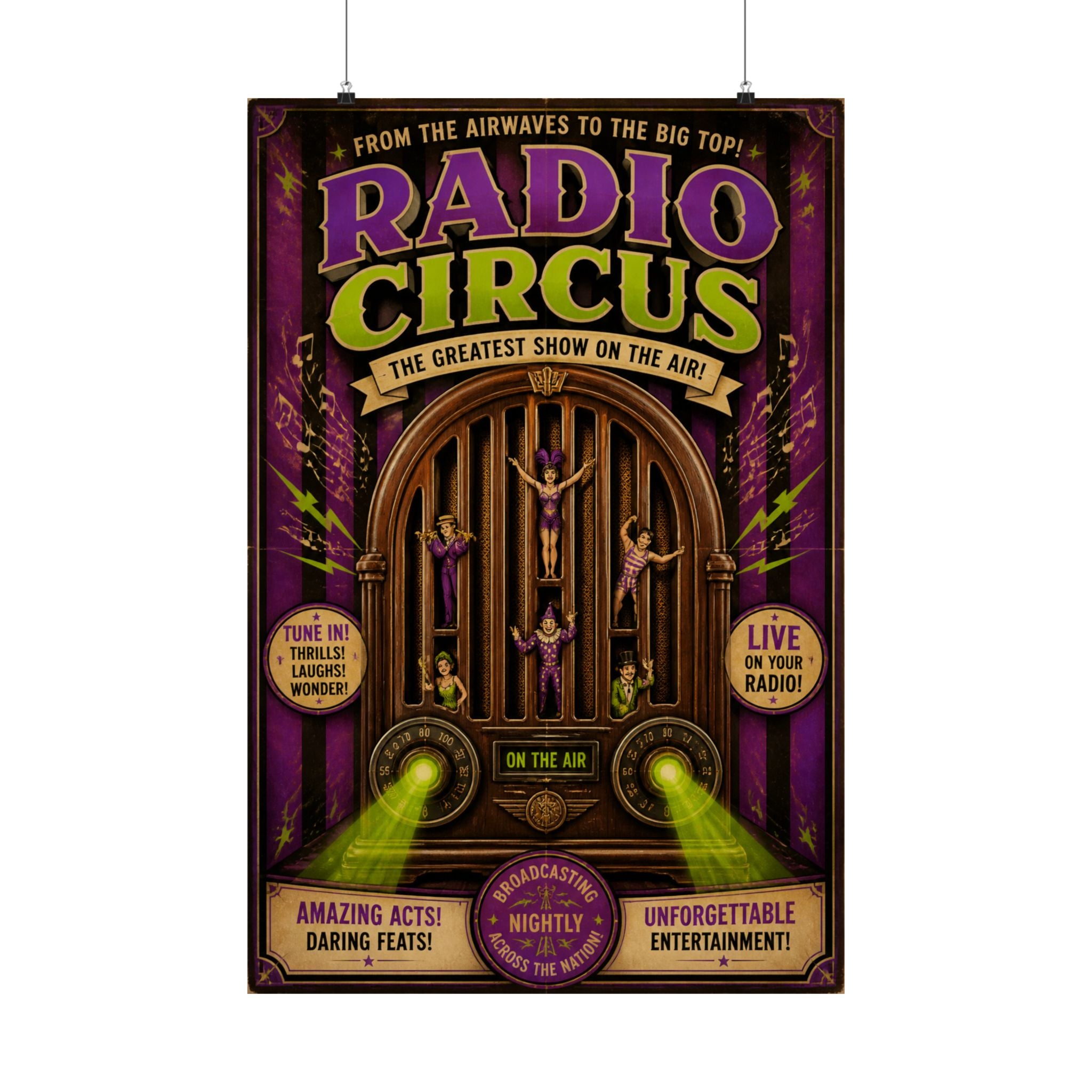Vintage Radio Stage Wall Art Poster 24×36 Vintage Circus Bedroom Decor Maximalist Print