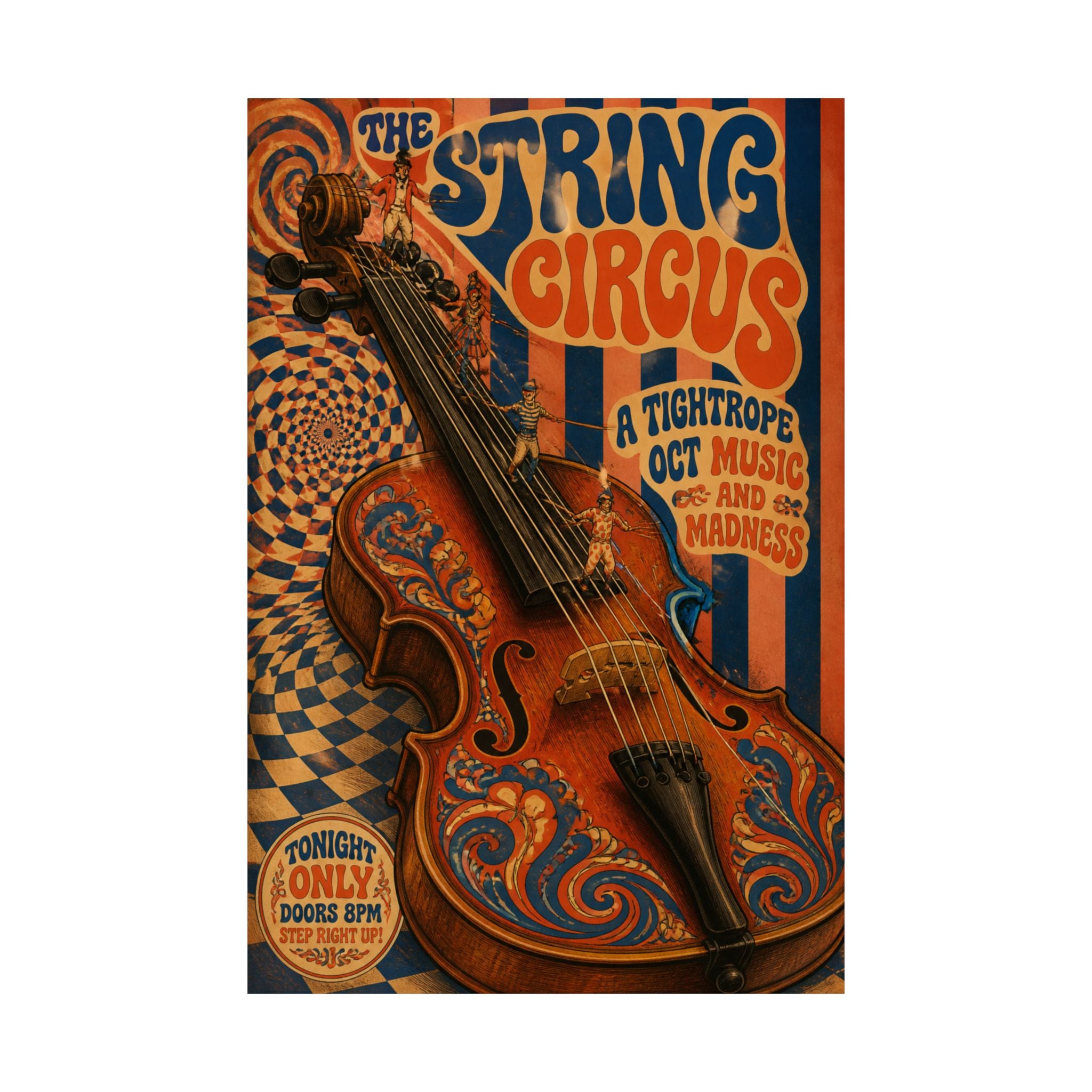 Violin Tightrope Bridge Wall Art Poster 24×36 Psychedelic Dining Room Decor Maximalist Print