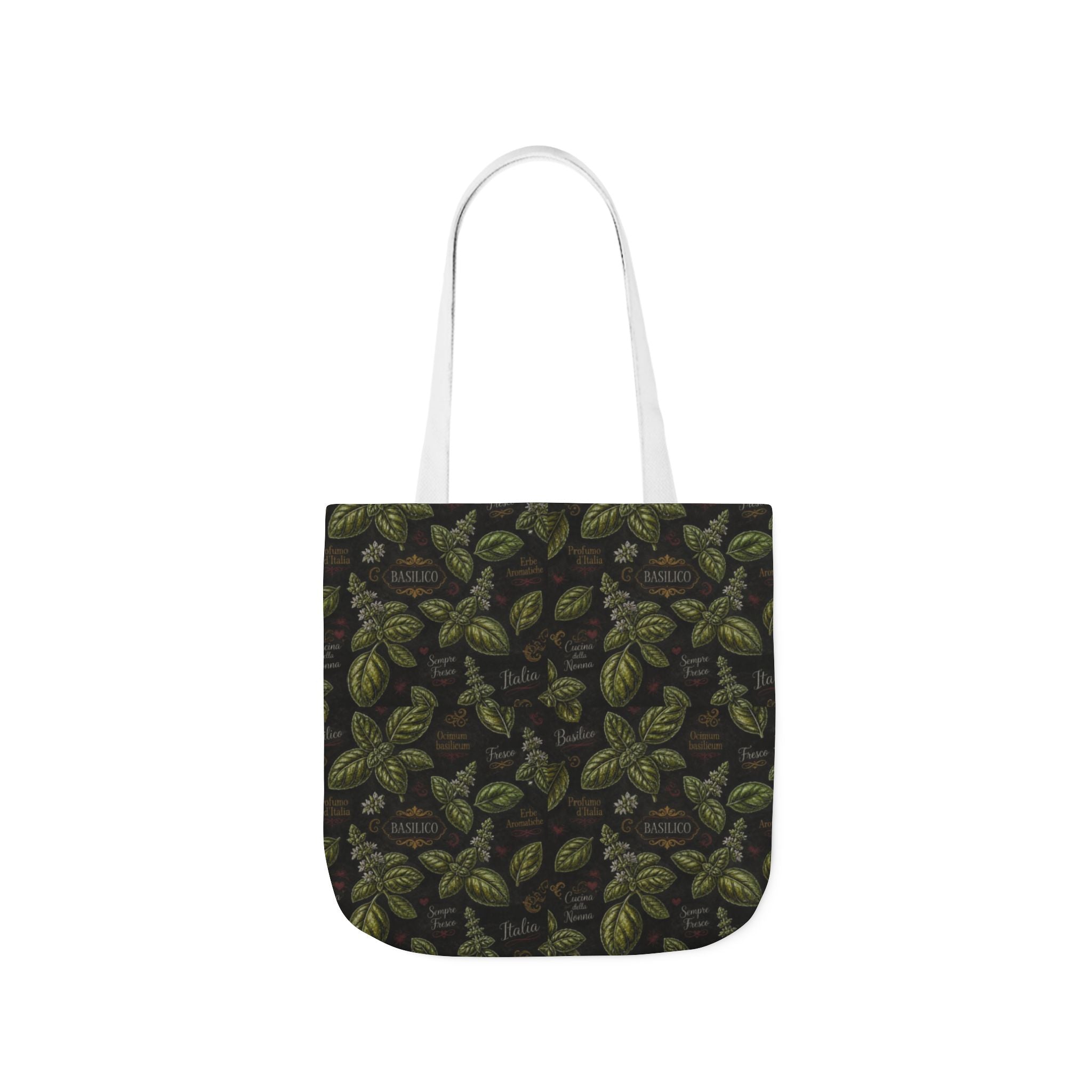 Fresh Basil Leaves Canvas Tote Bag Mediterranean Kitchen Chalk Art Design Italian Cottagecore Gift