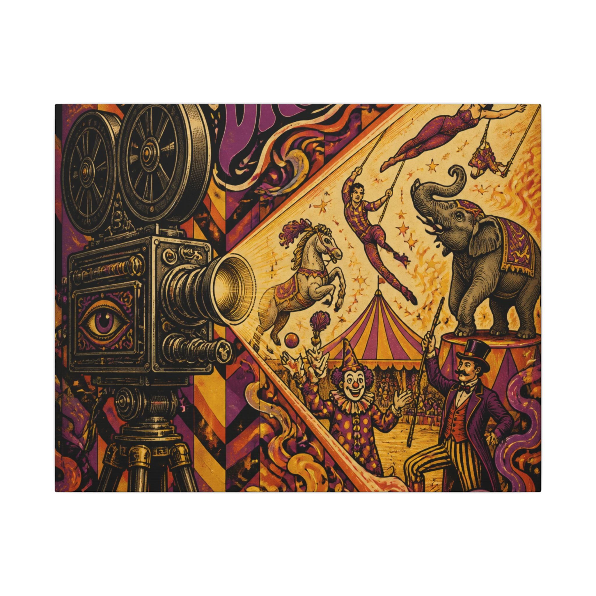 Film Camera Projector Show Wall Art Canvas 24×36 Psychedelic Dining Room Decor Maximalist Print