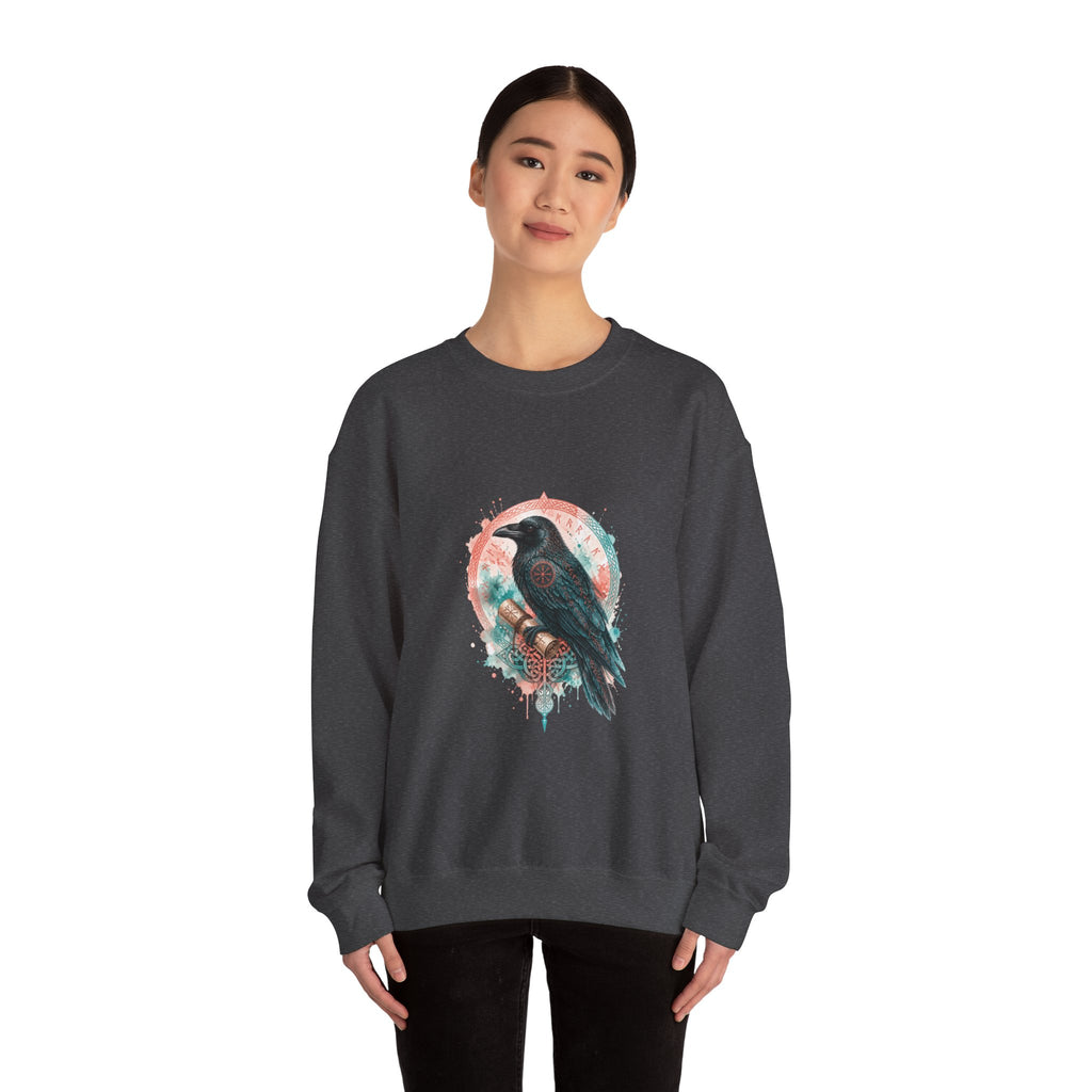 Matching Couple Sweatshirt - Huginn & Muninn Matching Couple Crewneck Sweatshirt Watercolor Art His Hers Engagement Gift - Design B