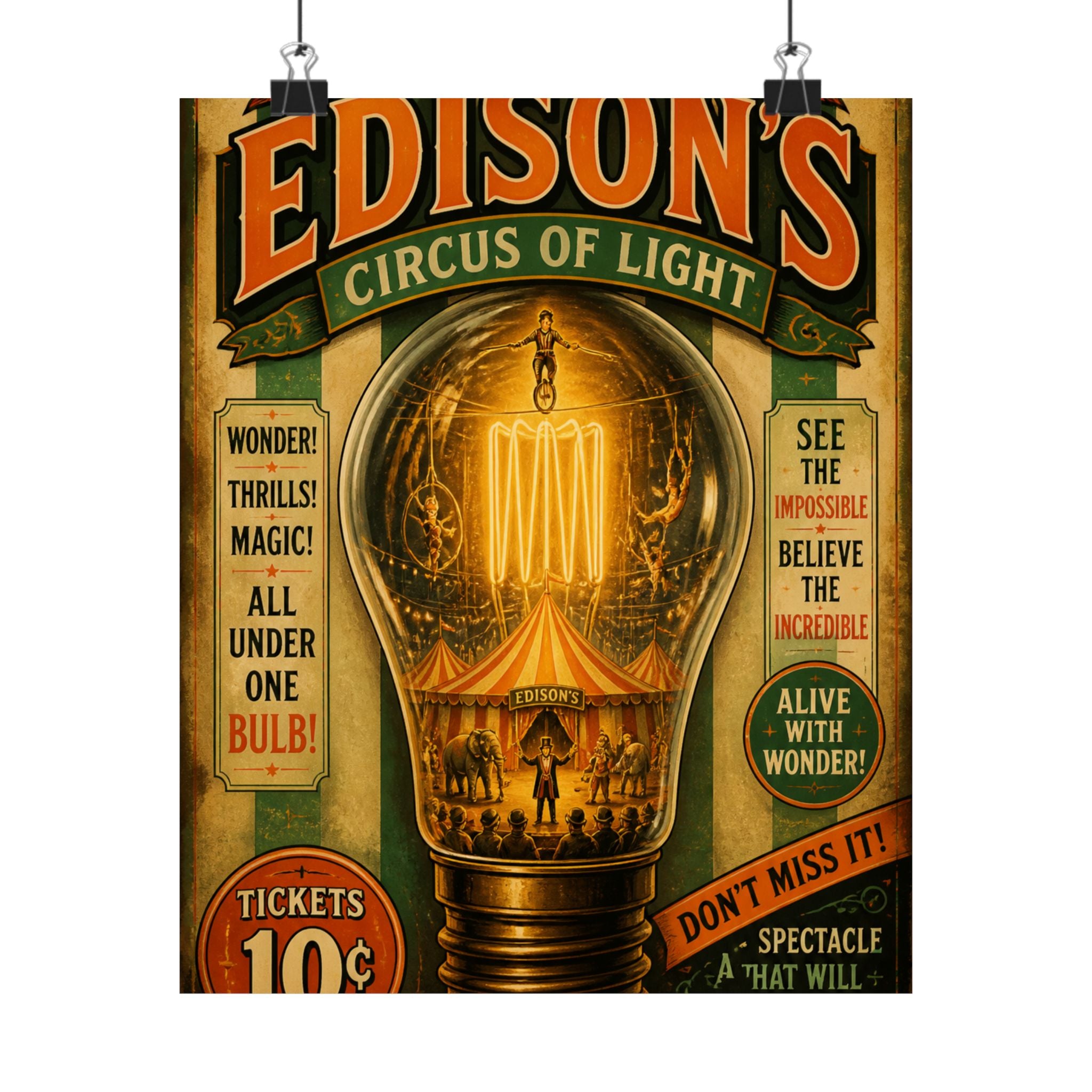 Light Bulb Circus Wall Art Poster 18×24 Vintage Circus Kitchen Decor Maximalist Print