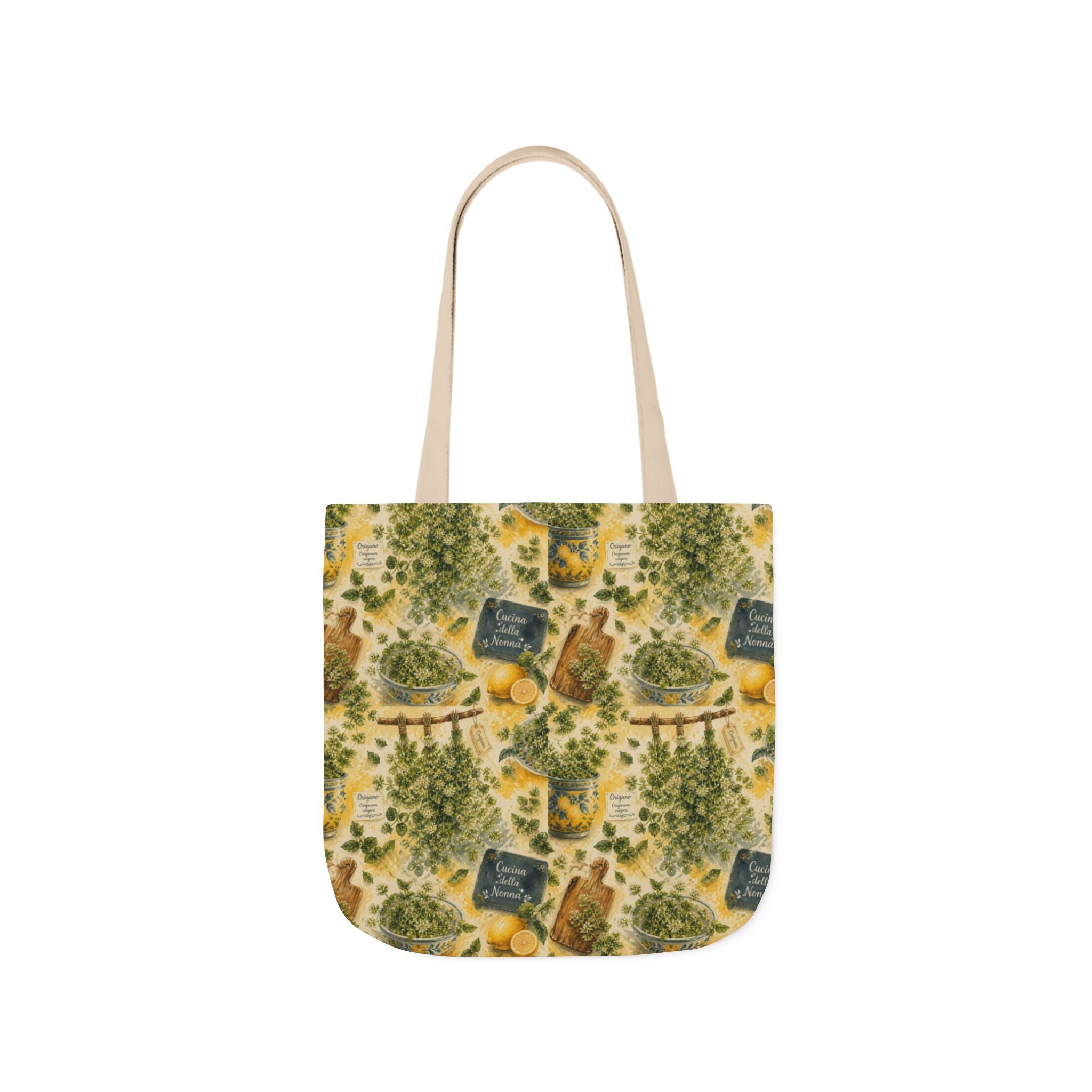 Oregano Sprigs Canvas Tote Bag Mediterranean Kitchen Watercolor Splash Design Italian Cottagecore Gift