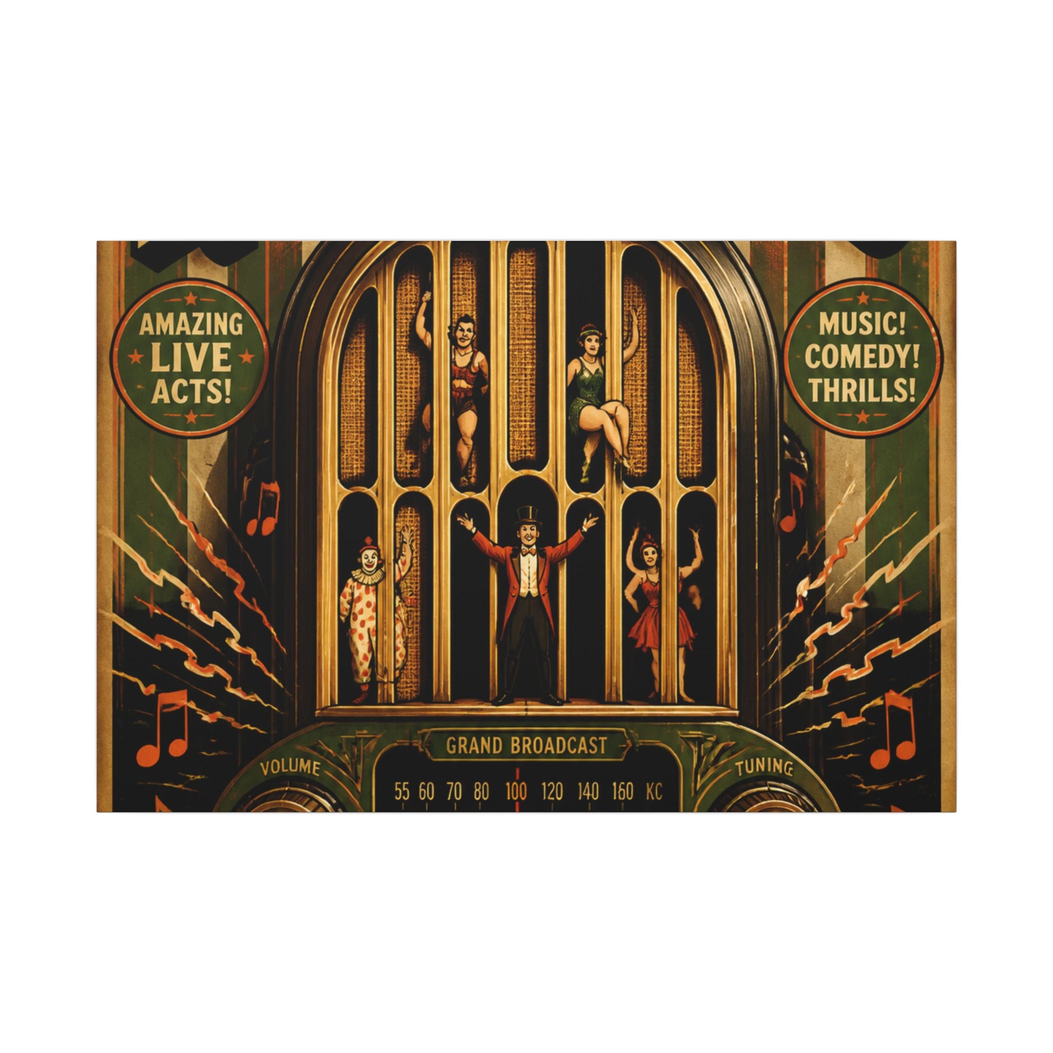 Vintage Radio Stage Wall Art Canvas 24×36 Vintage Circus Bedroom Decor Maximalist Print