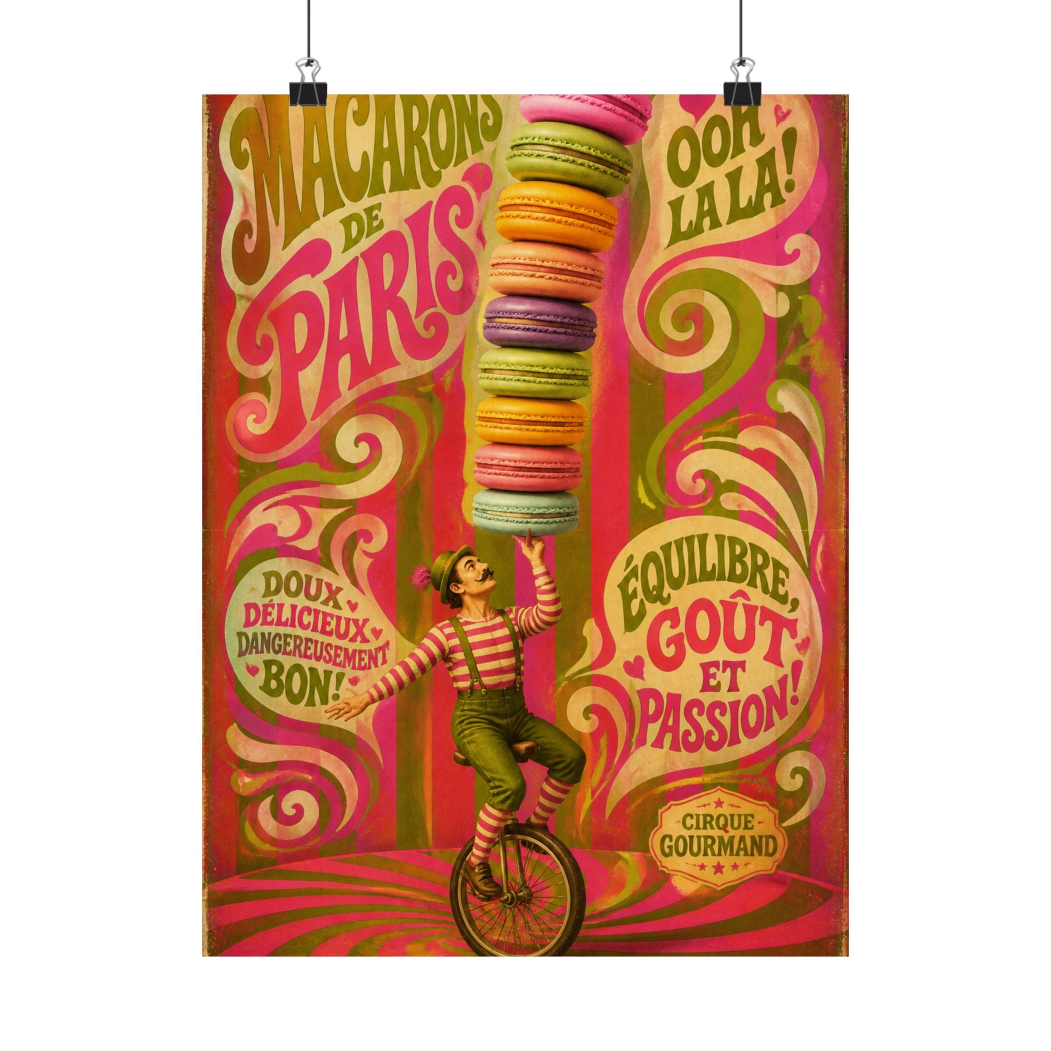 Macaron Balancing Tower Wall Art Poster 18×24 Psychedelic Cafe Decor Maximalist Print
