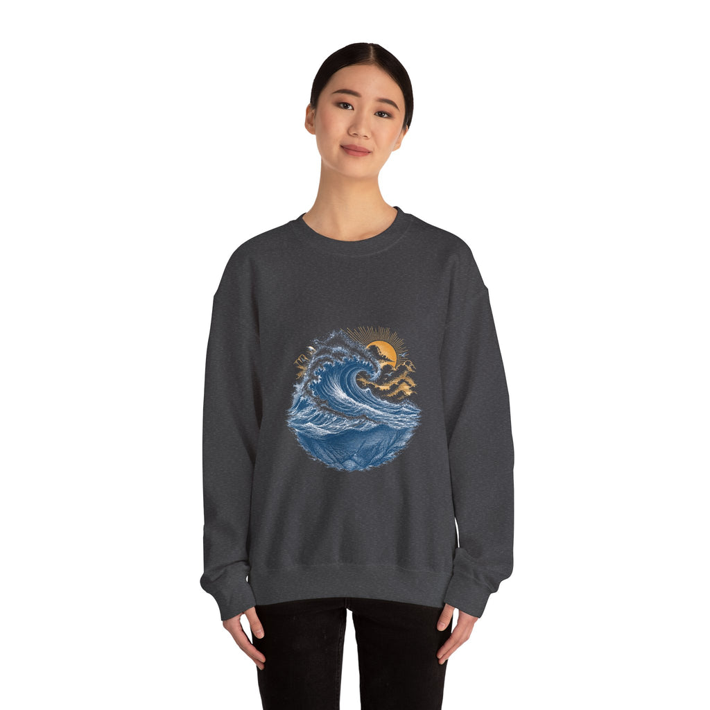 Matching Couple Sweatshirt - Mountain & Ocean Matching Couple Premium Fleece Sweatshirt Vintage Art His Hers Honeymoon Gift - Design B