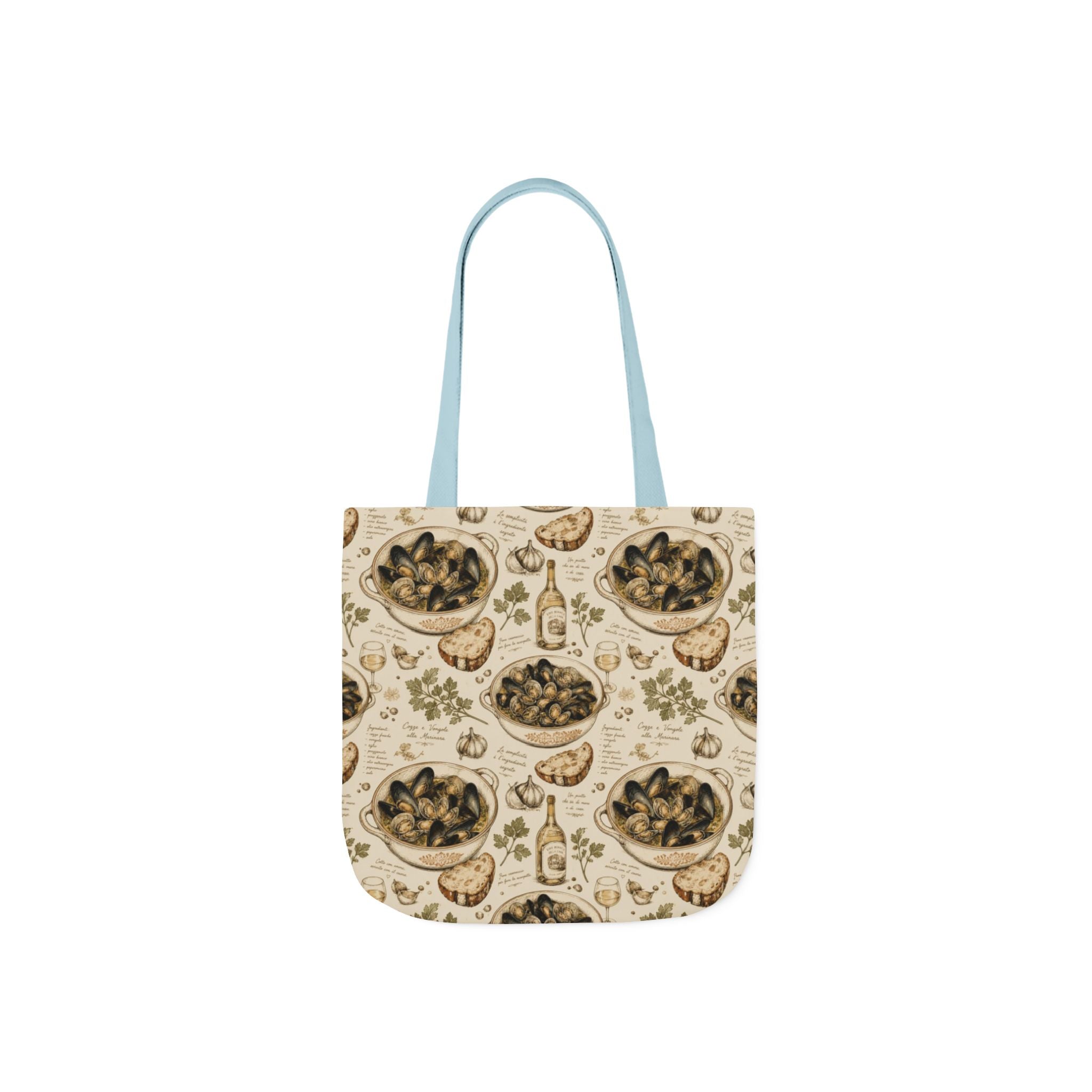 Mussels & Clams Canvas Tote Bag Mediterranean Kitchen Botanical Design Italian Cottagecore Gift