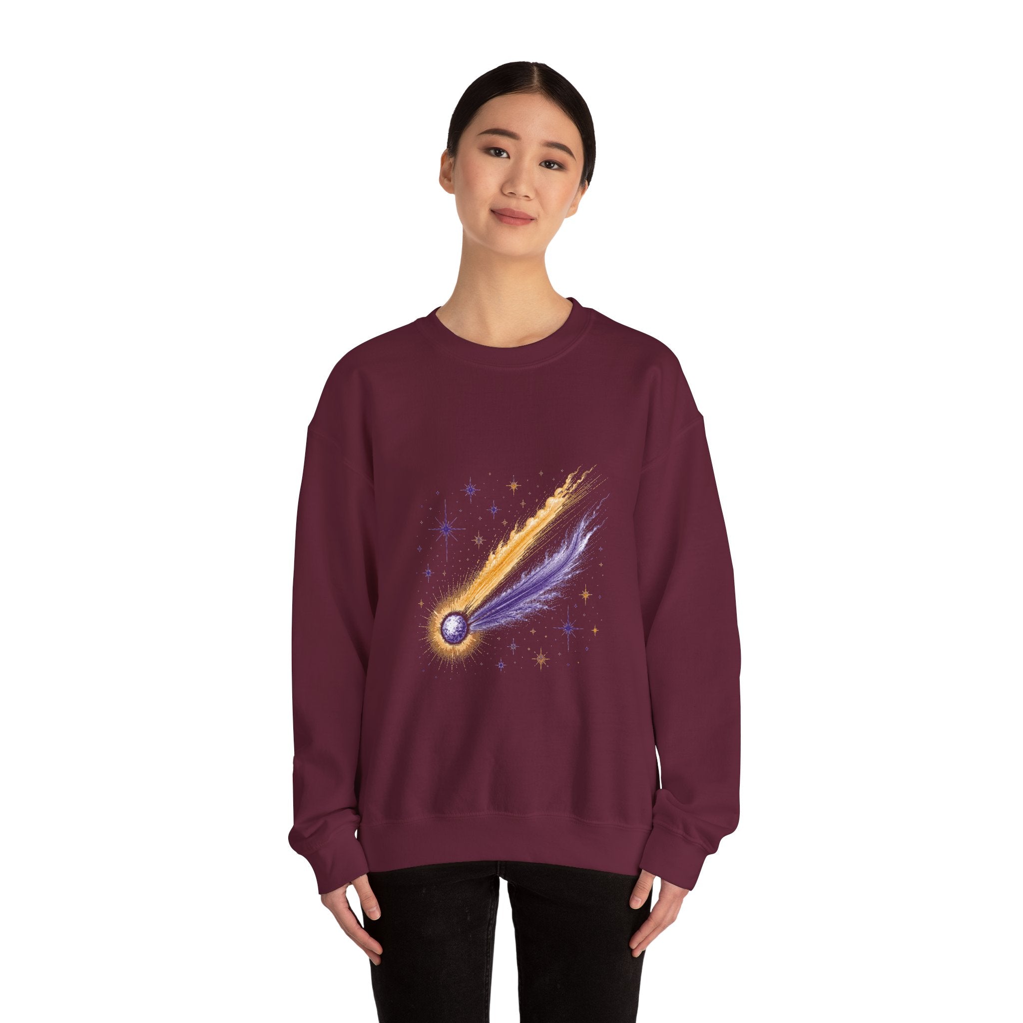 Matching Couple Sweatshirt - Comet & Asteroid Matching Couple Crewneck Sweatshirt Vintage Art His Hers Wedding Gift - Design A