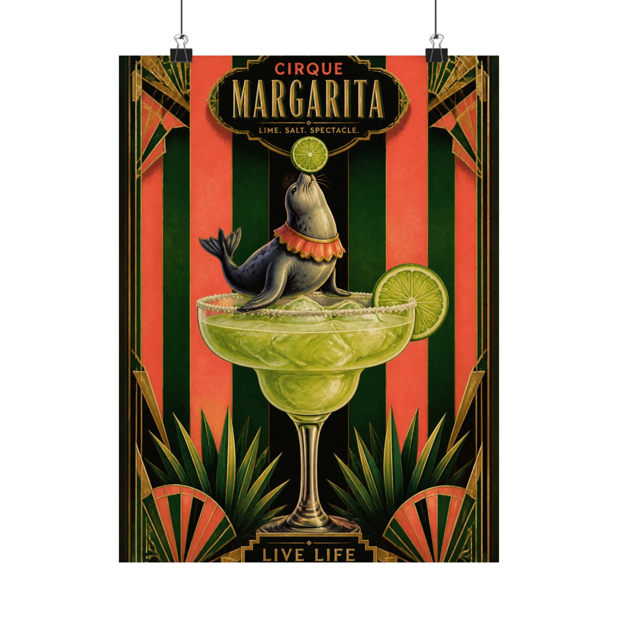 Margarita Balancing Seal Wall Art Poster 18×24 Art Deco Entryway Decor Maximalist Print