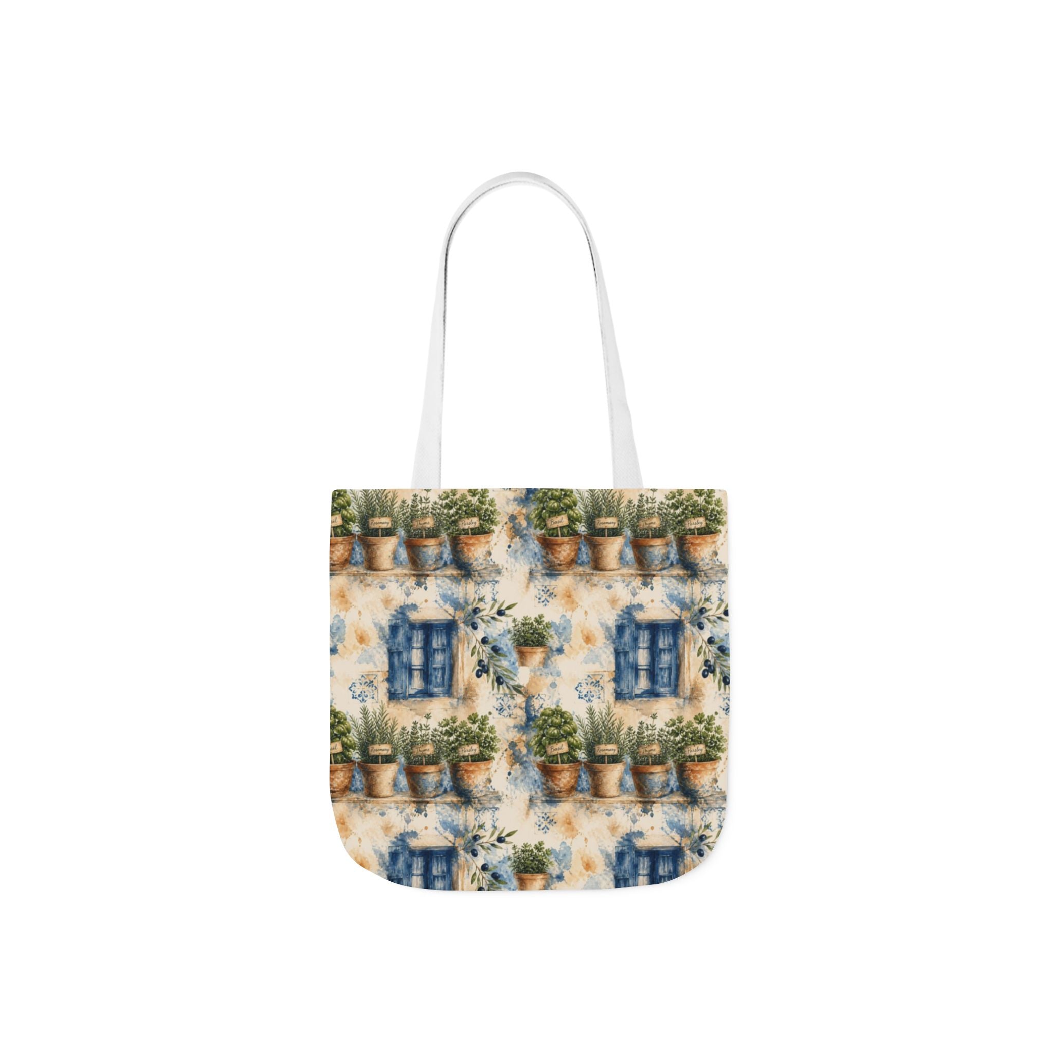 Terracotta Herb Pots Canvas Tote Bag Mediterranean Kitchen Watercolor Splash Design Italian Cottagecore Gift