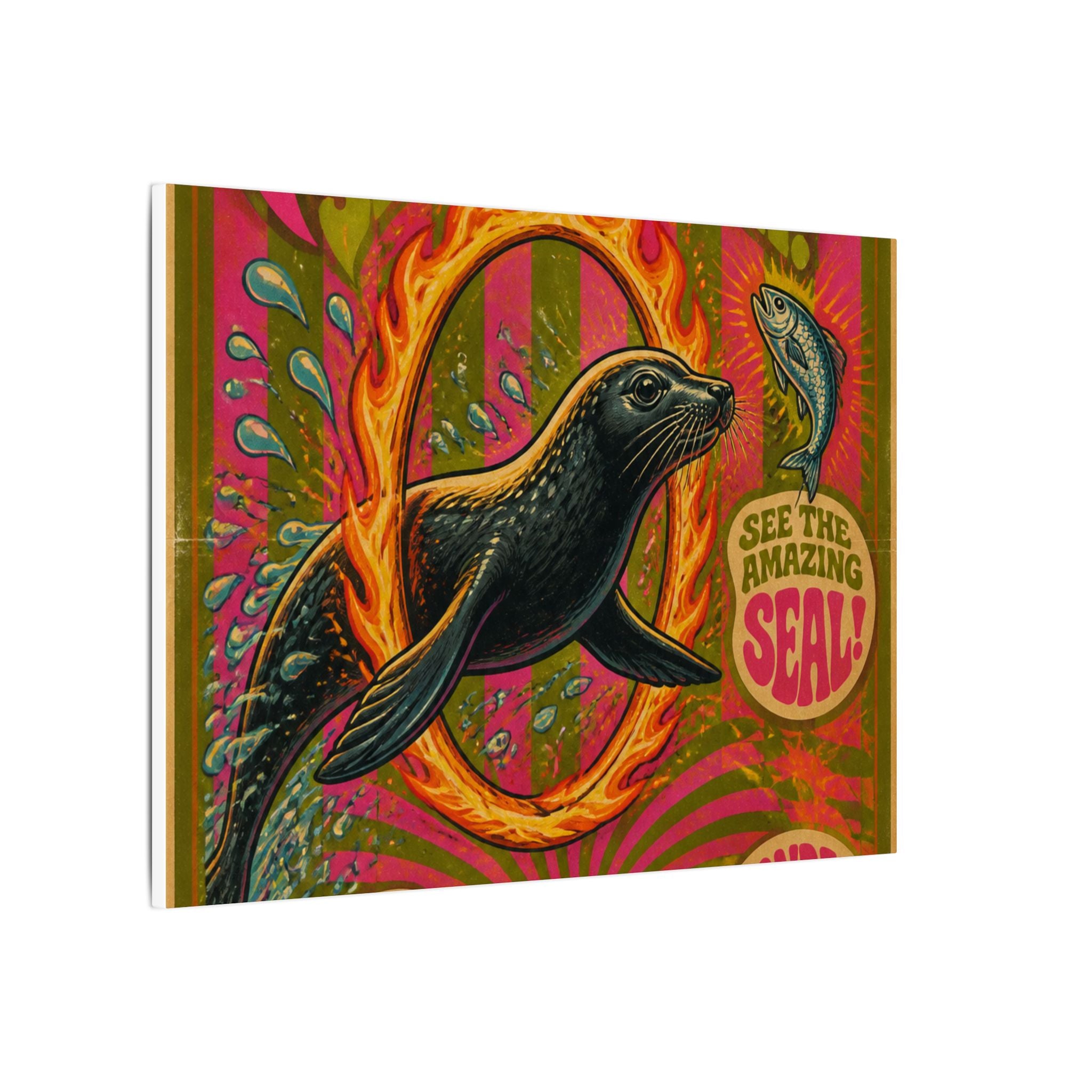 Seal Fire Hoop Wall Art Canvas 24×36 Psychedelic Dining Room Decor Maximalist Print