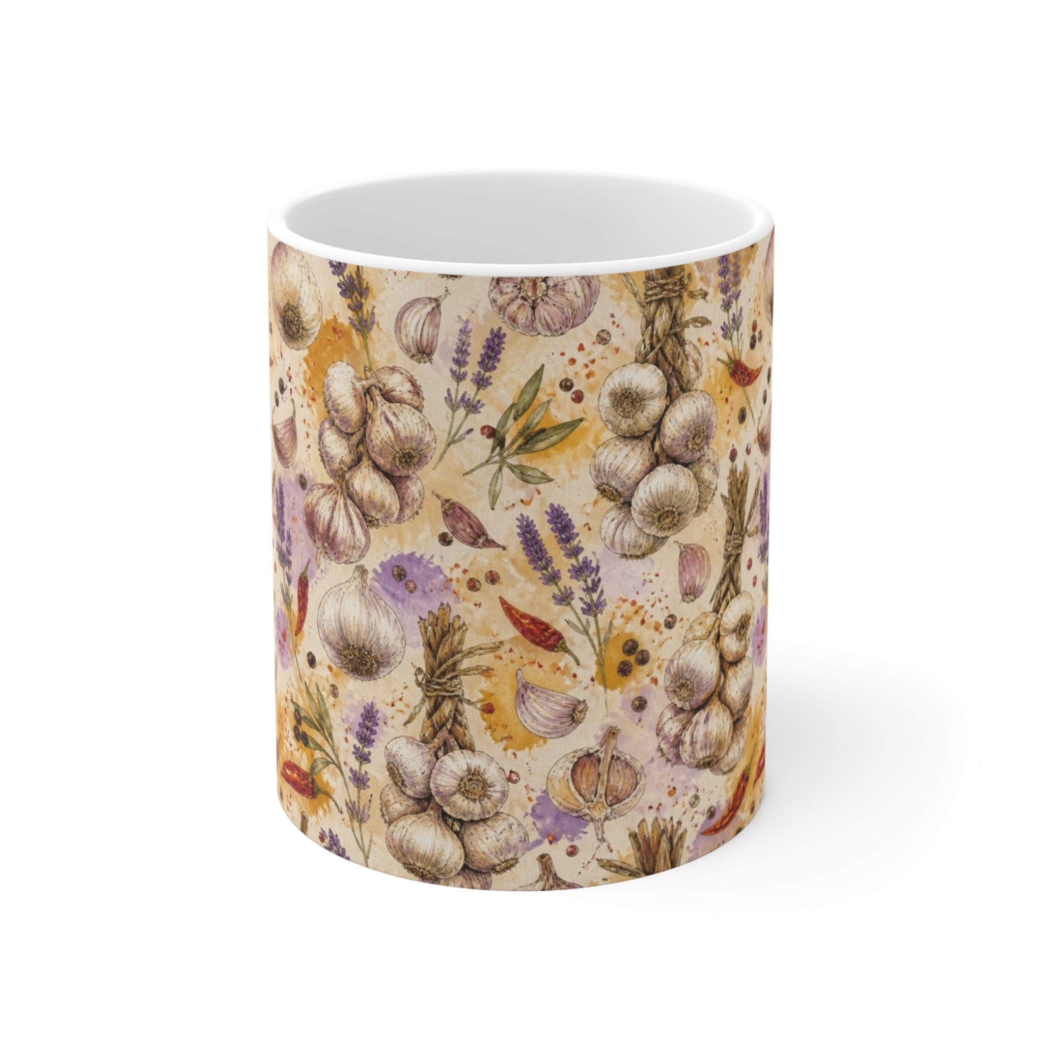 Garlic Bulbs & Cloves 11oz Ceramic Mug Mediterranean Kitchen Watercolor Design Italian Cottagecore Gift