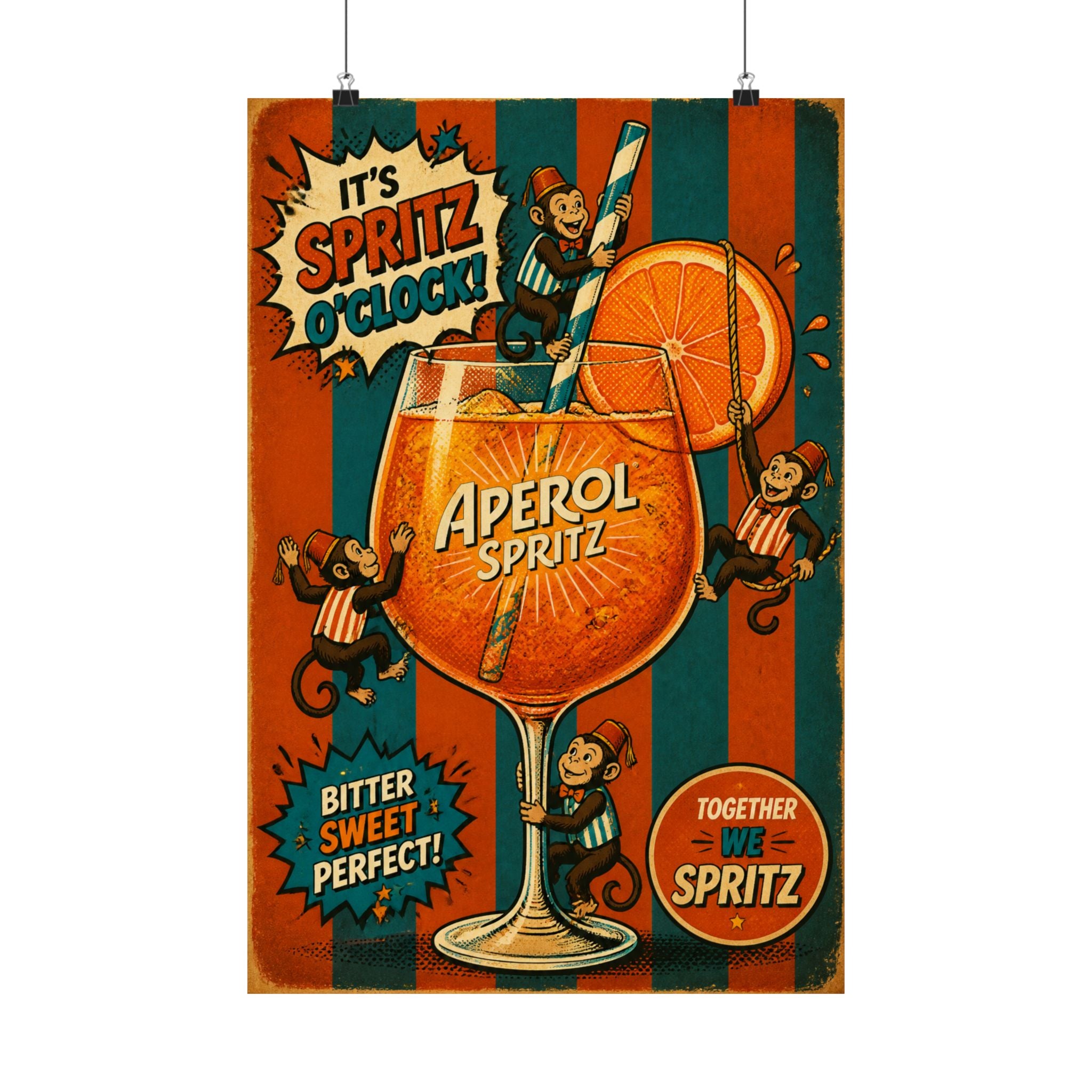Aperol Spritz Monkeys Wall Art Poster 24×36 Pop Art Restaurant Decor Maximalist Print