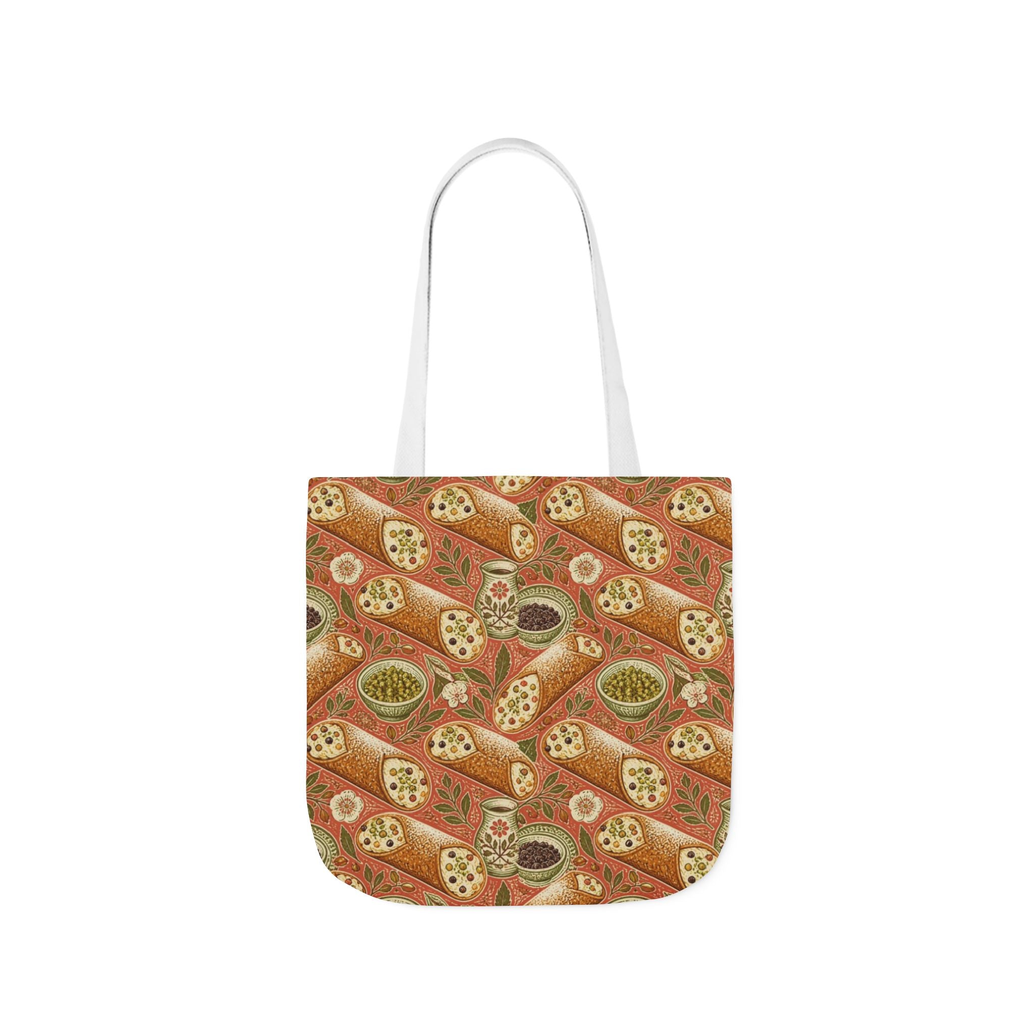 Sicilian Cannoli Canvas Tote Bag Mediterranean Kitchen Linocut Design Italian Cottagecore Gift