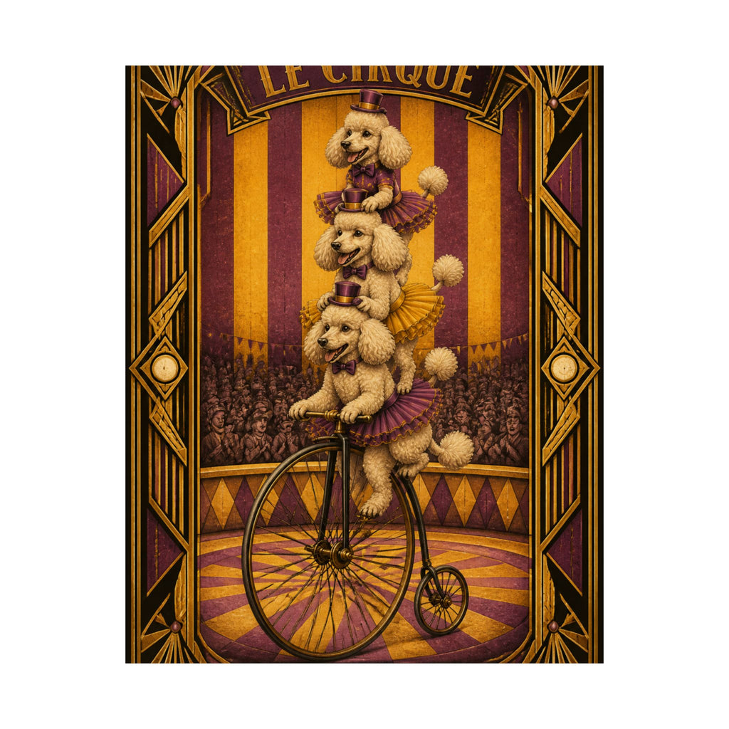Poodle Stack Bicycle Wall Art Poster 18×24 Art Deco Entryway Decor Maximalist Print