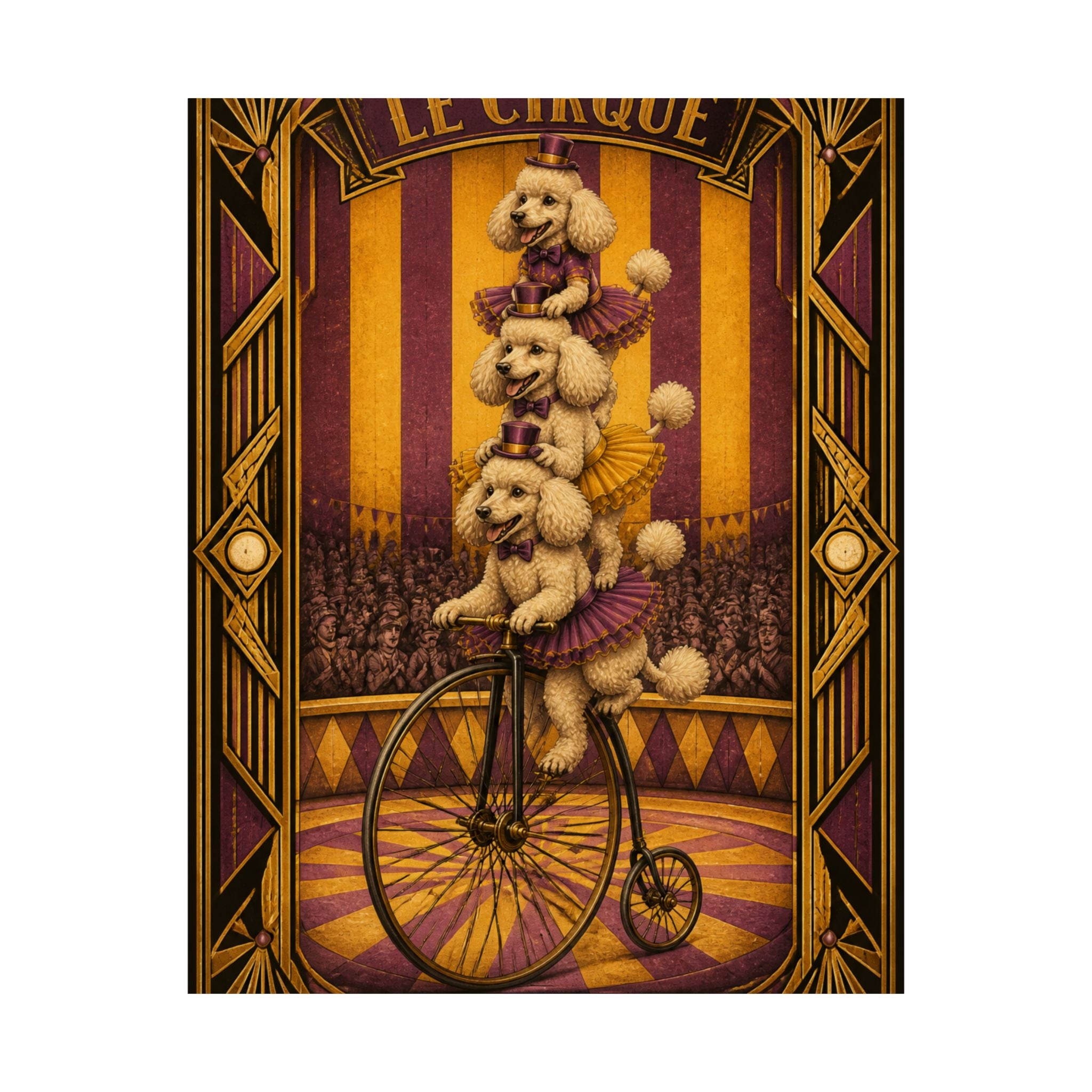 Poodle Stack Bicycle Wall Art Poster 18×24 Art Deco Entryway Decor Maximalist Print