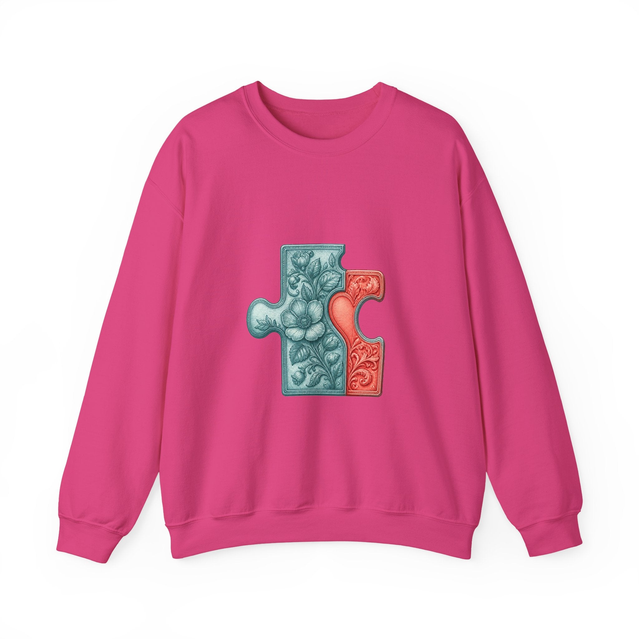 Matching Couple Sweatshirt - Puzzle Pieces Matching Couple Crewneck Sweatshirt Vintage Art His Hers Wedding Gift - Design A