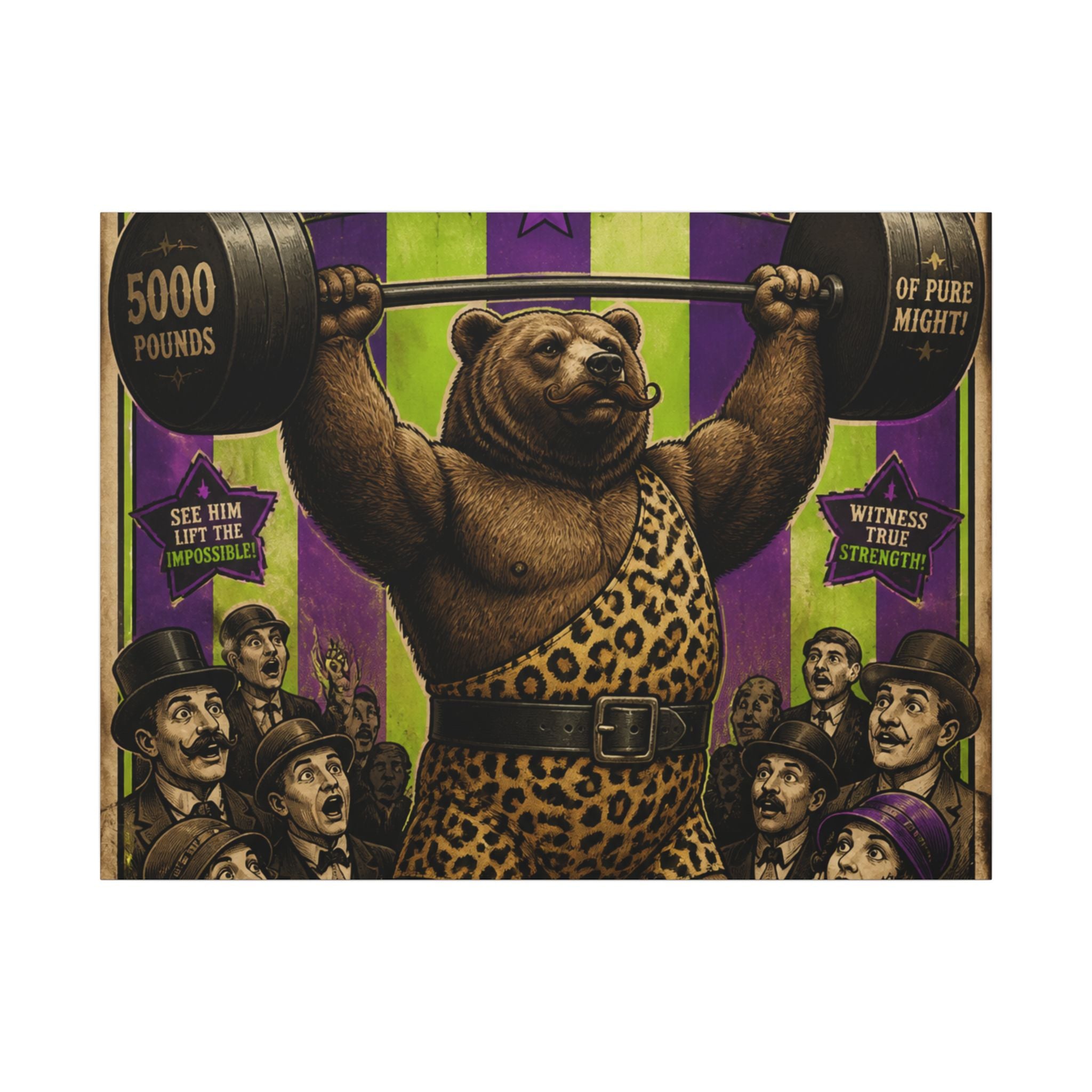 Strongman Bear Wall Art Canvas 24×36 Vintage Circus Bedroom Decor Maximalist Print