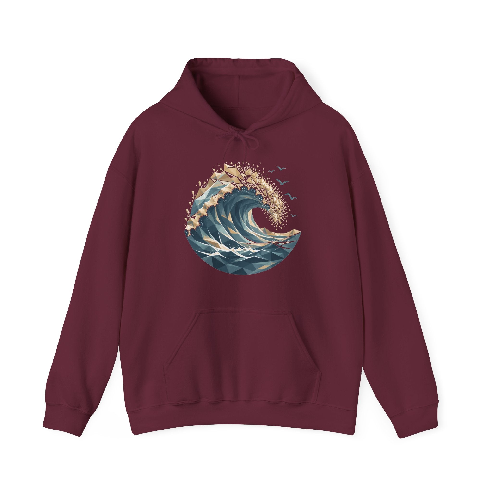 Matching Couple Sweatshirt - Mountain & Ocean Matching Couple Hooded Sweatshirt Geometric Art His Hers Couple Gift - Design B