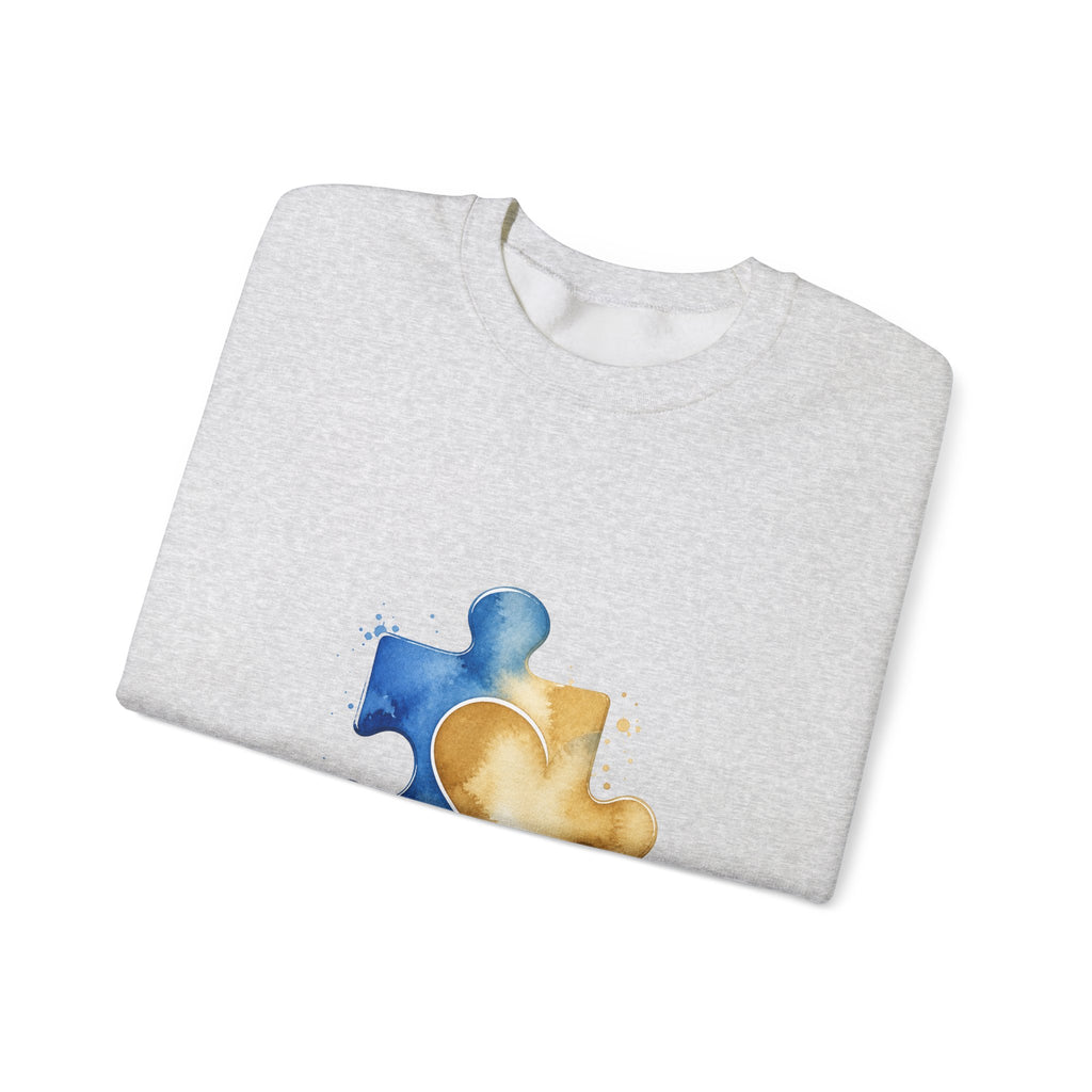 Matching Couple Sweatshirt - Puzzle Pieces Matching Couple Crewneck Sweatshirt Watercolor Art His Hers Engagement Gift - Design B