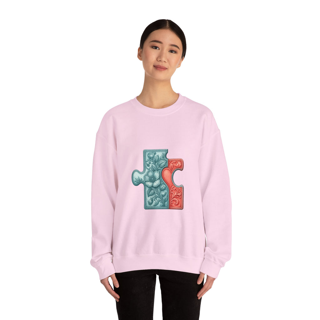 Matching Couple Sweatshirt - Puzzle Pieces Matching Couple Crewneck Sweatshirt Vintage Art His Hers Wedding Gift - Design A
